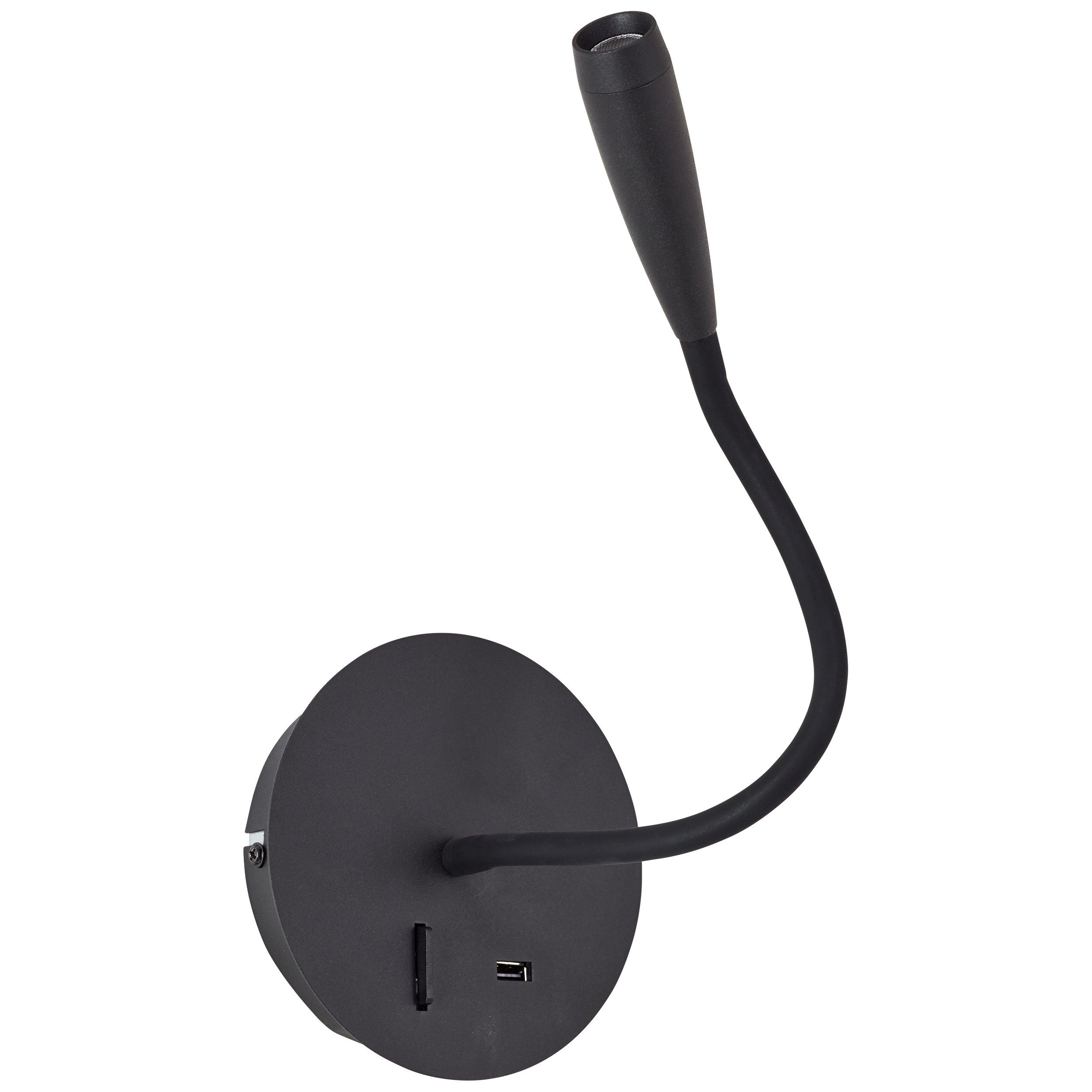 Brilliant LED Wandstrahler Jutta, LED fest integriert, Warmweiß, USB-Anschluss, flexibler Lesearm, 170 lm, 3000 K