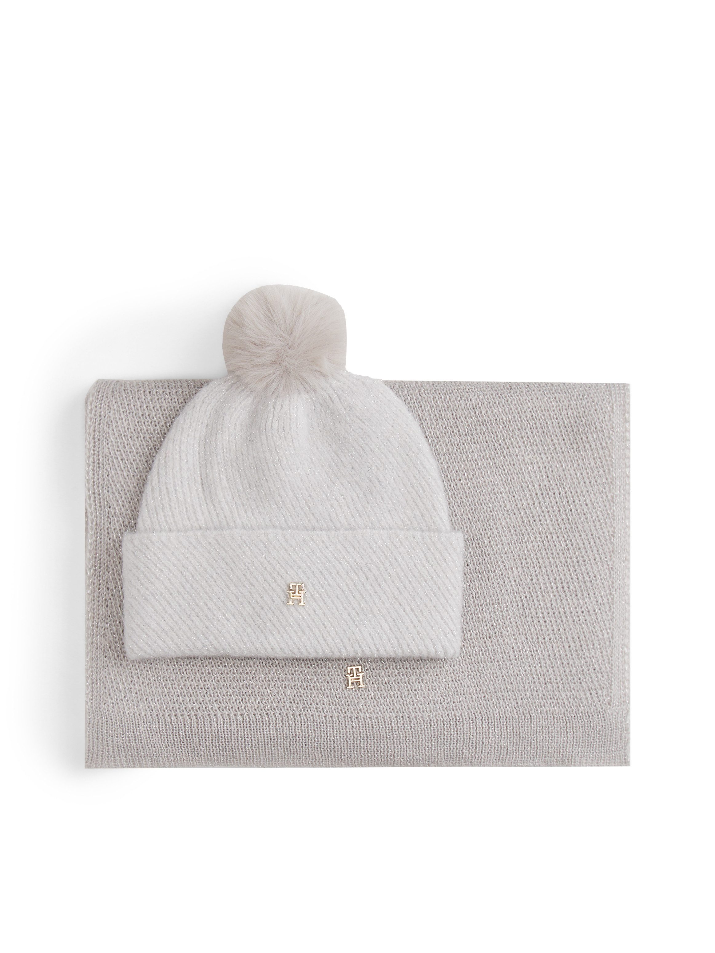 Tommy Hilfiger Beanie POM POM LUREX (Set) in Geschenkbox, Set aus Mütze und Schal