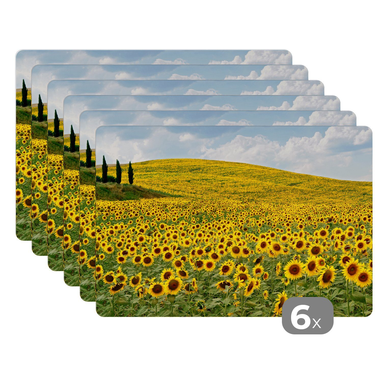 Platzset, Sonnenblumen in der Toskana, MuchoWow, (6-St), Platzset, Platzdecken, Platzmatte, Tischmatten, Schmutzabweisend
