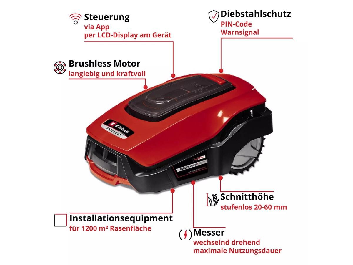 Einhell Rasenmähroboter FREELEXO 1200 LCD BT, bis 1200 m² Rasenfläche ...