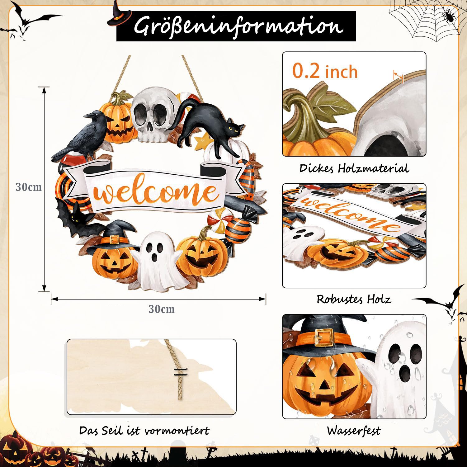 Coonoor Hängedekoration Halloween Tür Hängedekoration, Kürbis-Skelett günstig online kaufen
