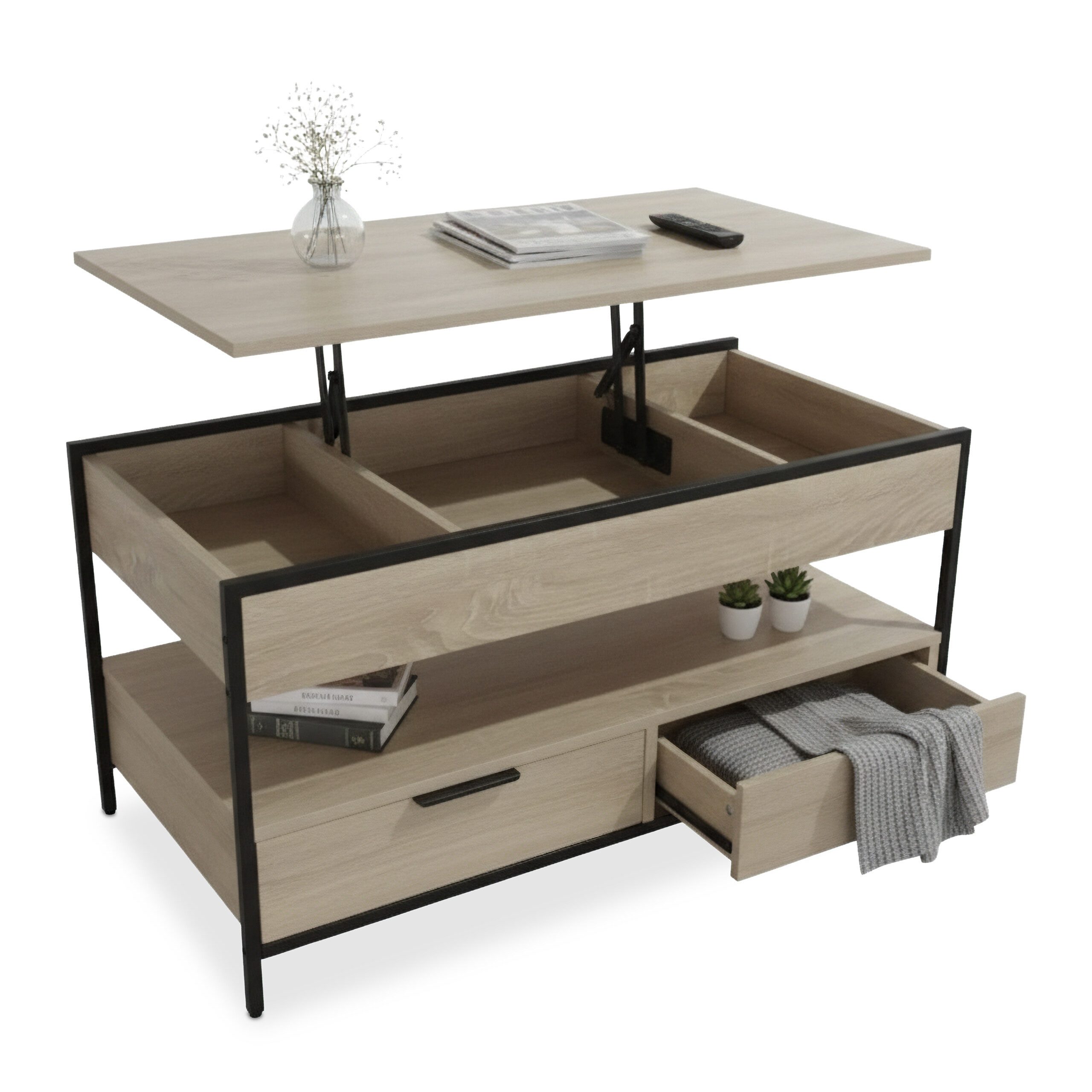 relaxdays Couchtisch mit Stauraum, hellbraun