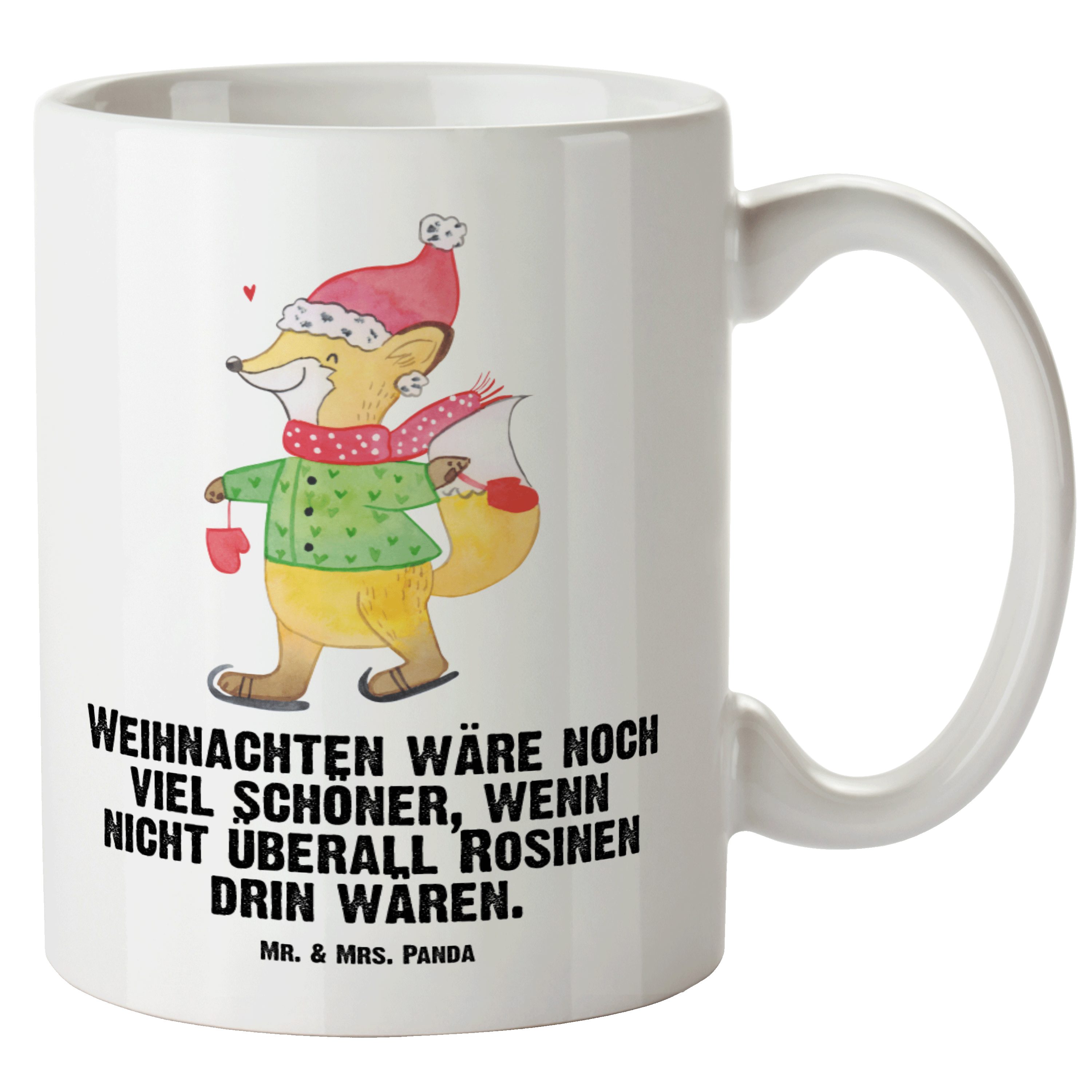 Mr. & Mrs. Panda Tasse Fuchs Schlittschuhe - Weiß - Geschenk, XL Teetasse, XL Becher, Tanne, XL Tasse Keramik