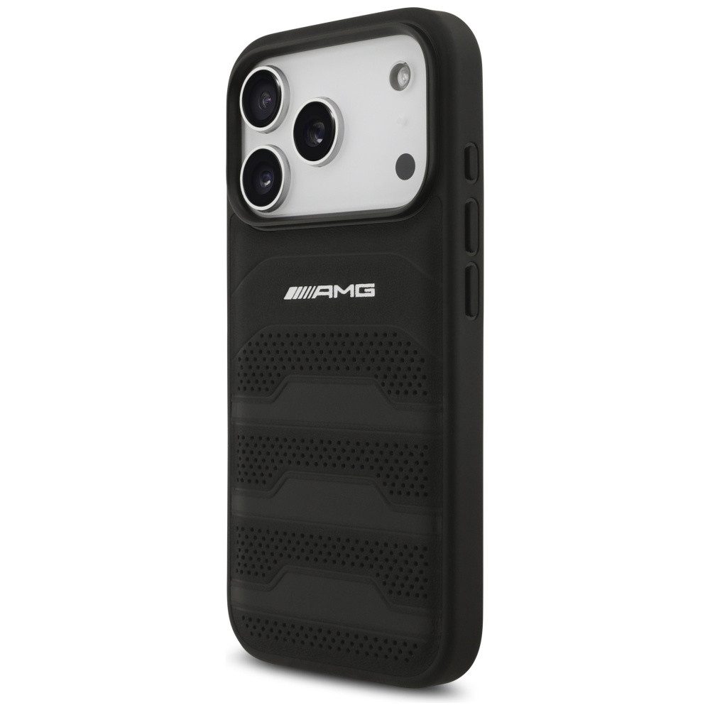 Mercedes Benz AMG Handyhülle iPhone 17 Pro Echtleder gelocht schwarz Logo 6,3 Zoll, Kantenschutz