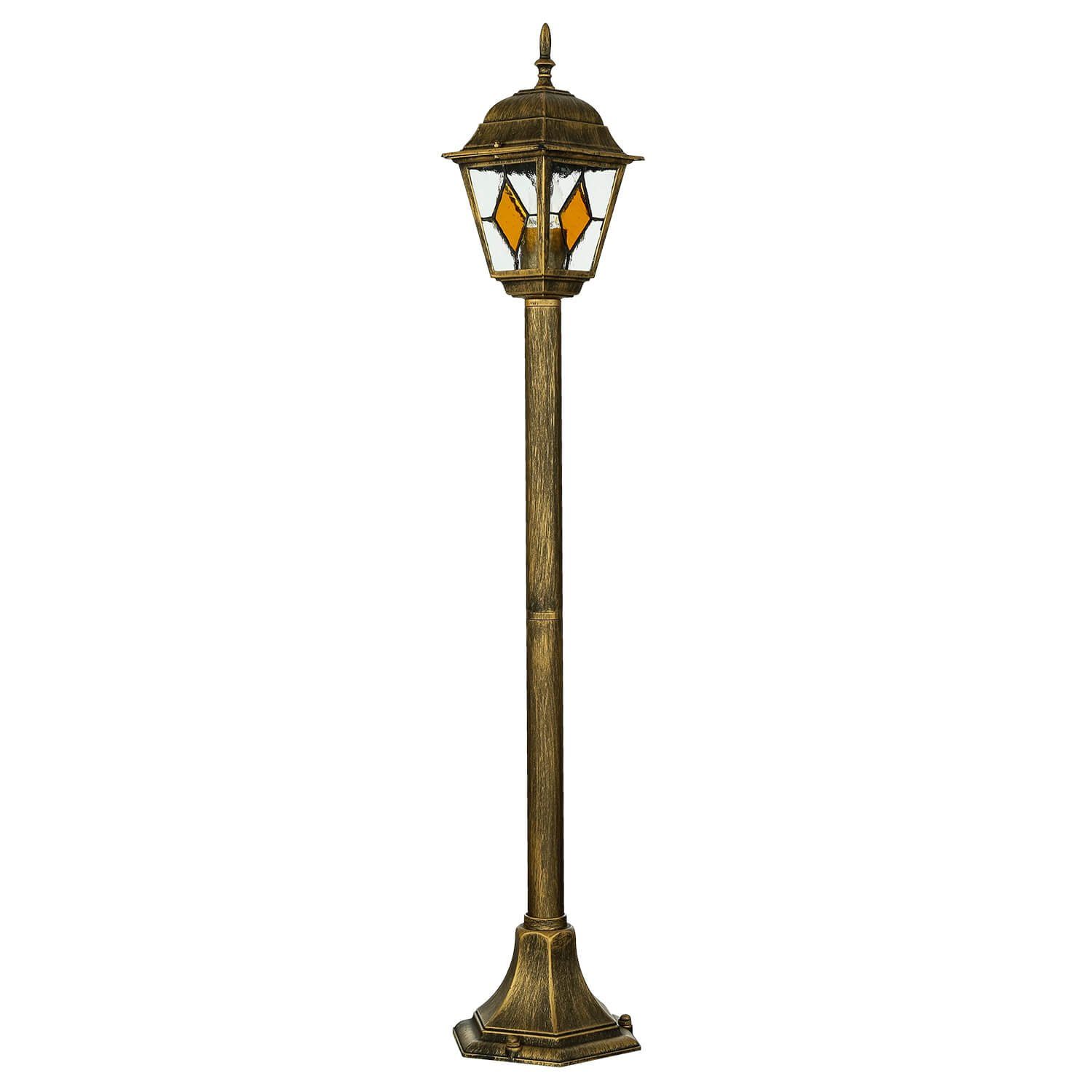 Licht-Erlebnisse Außen-Stehlampe MONACO, Antike Glas Antik Tiffany Gold außen Leuchtmittel, Lampe Standleuchte Garten ohne