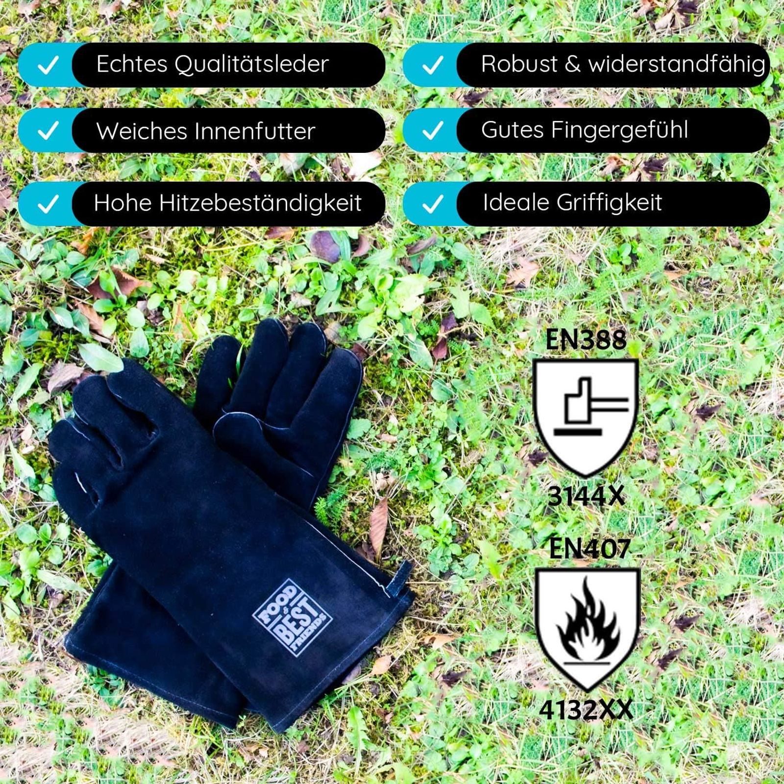 Jungfleisch Grillhandschuhe FOOD & BEST FRIENDS Premium Grillhandschuh Ofenschutzhandschuh Schwarz