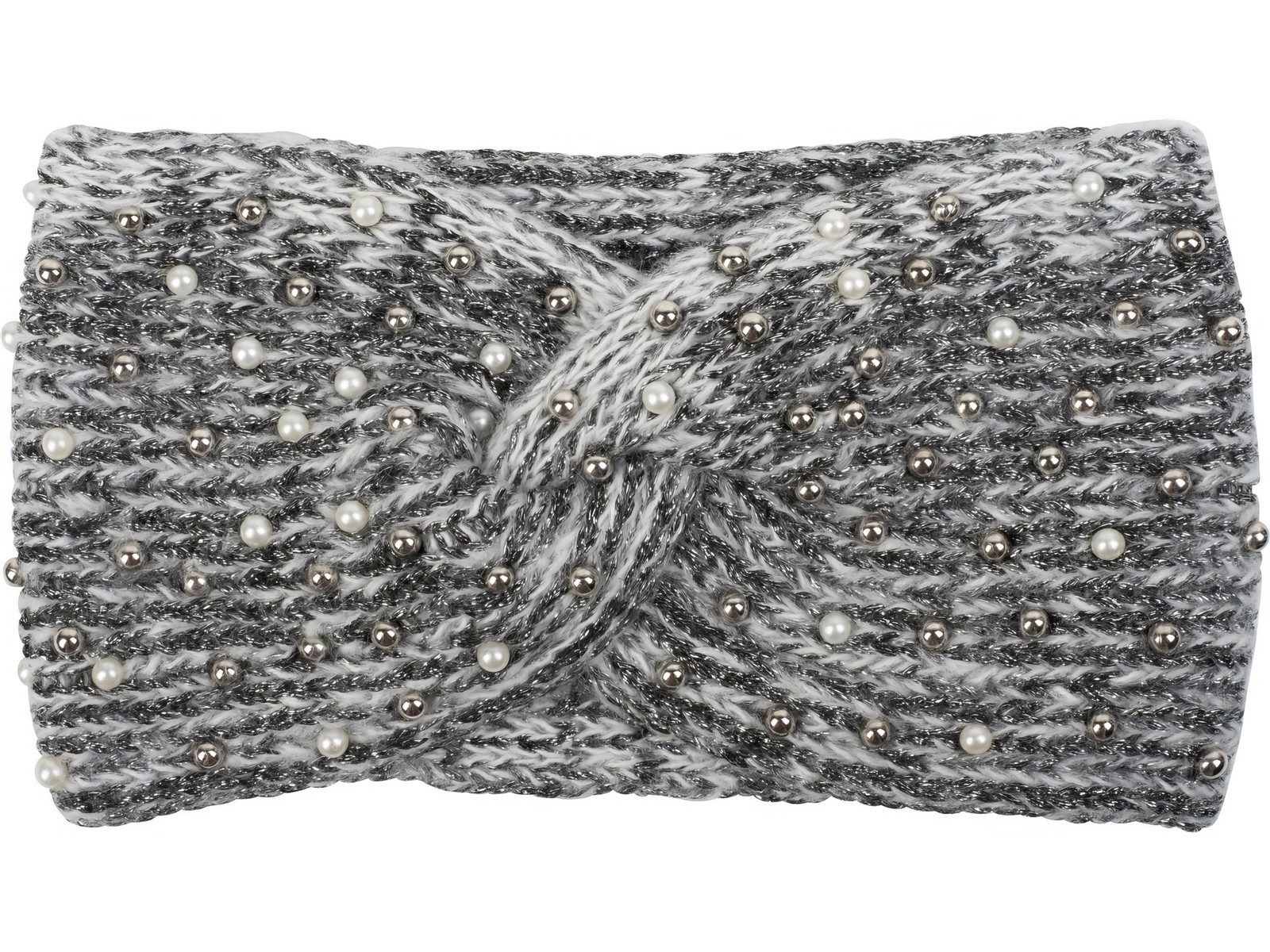 styleBREAKER Stirnband Strick Stirnband Perlen Metallic Faden und Knoten Detail (1-St)