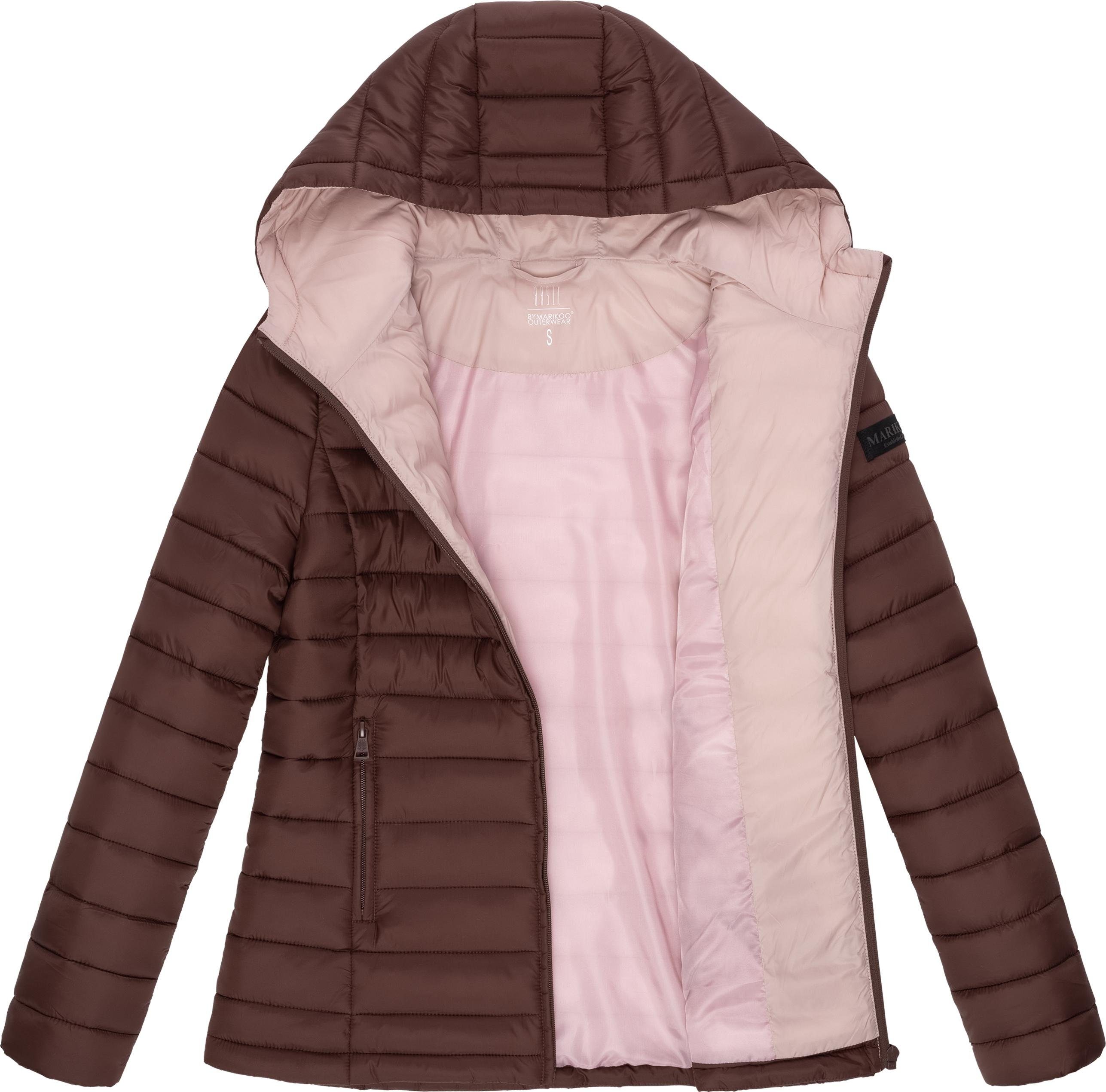 Marikoo Steppjacke Luci Damen mit braun modische großer Kapuze Übergangsjacke