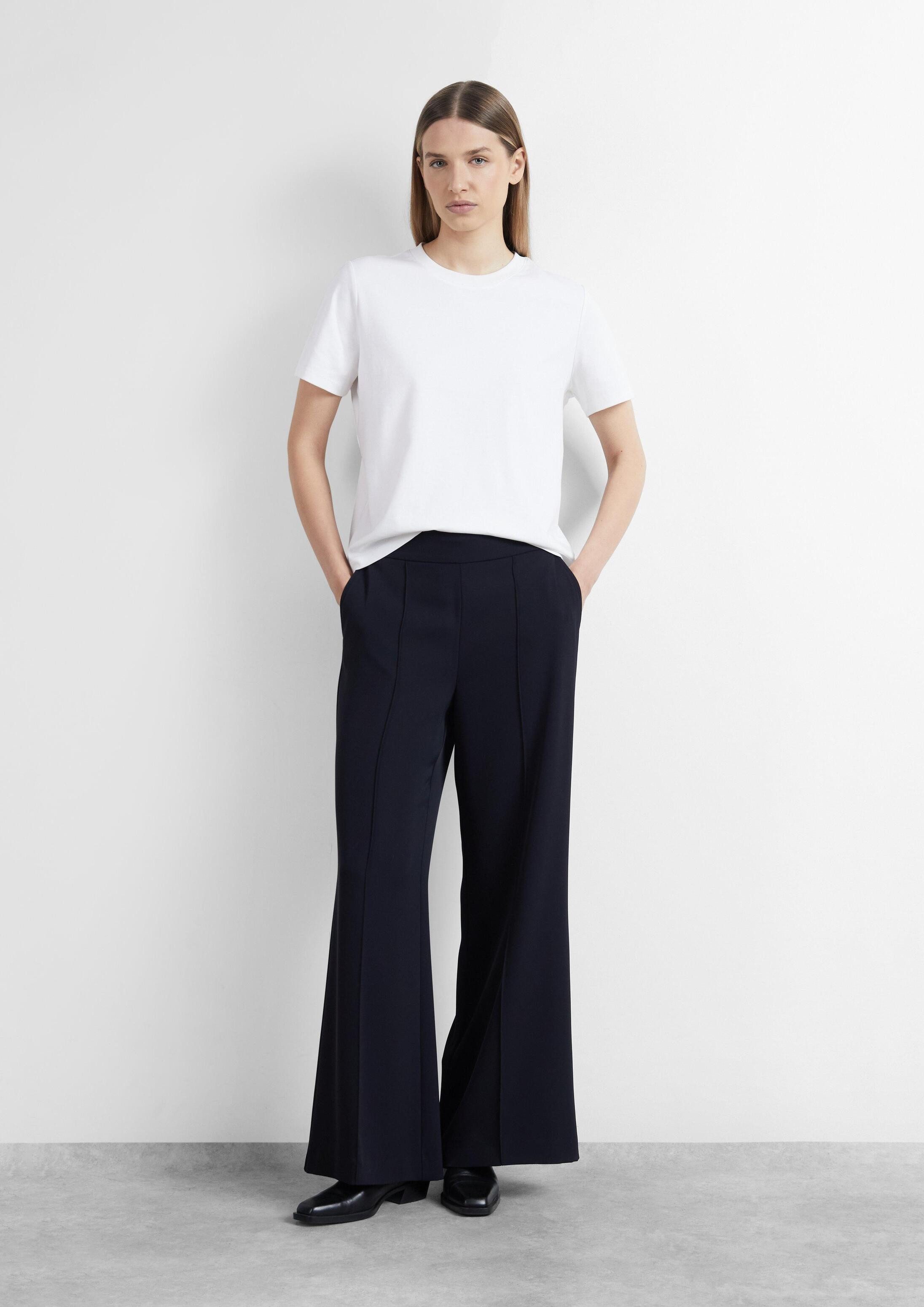 comma Chinos Hose Wideleg Travel-Hose mit Biesen und elastischem Bund hinten