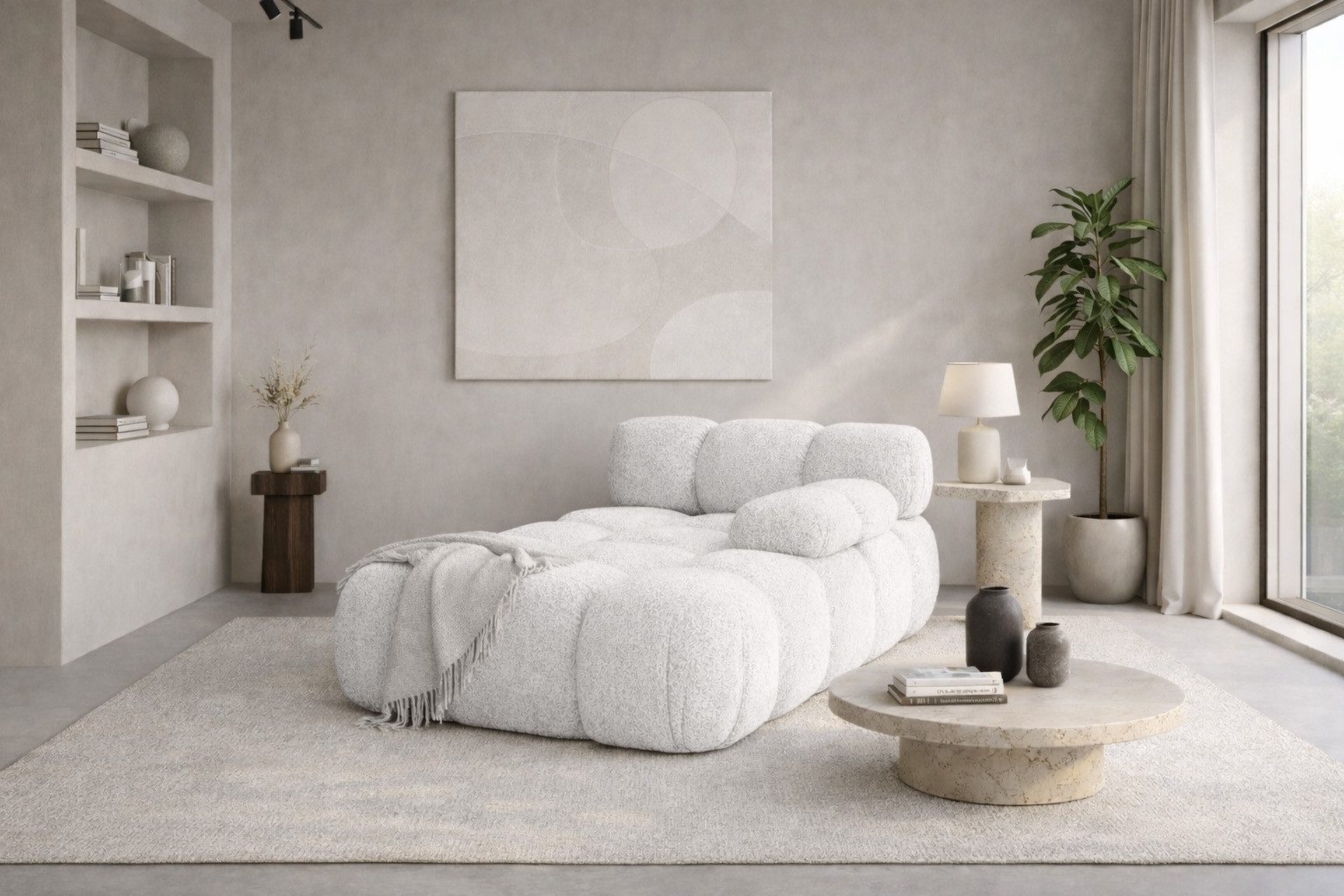 Kaiser Möbel Chaiselongue modular für Wohnzimmer, Bouclé-Stoff Abriamo, Selia, Chaiselongue, Chaiselongue-Modul zum Entspannen,Modernes Lounge-Design