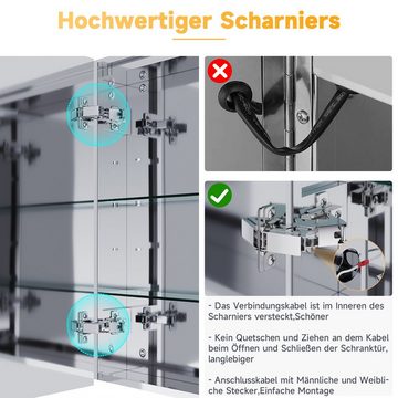 SONNI Badezimmerspiegelschrank spiegelschrank mit LED beleuchtung bad 60 cm breit 2-türig Edelstahl mit Kippschalter, Steckdose, verstellbare Einlegeböden, IP44