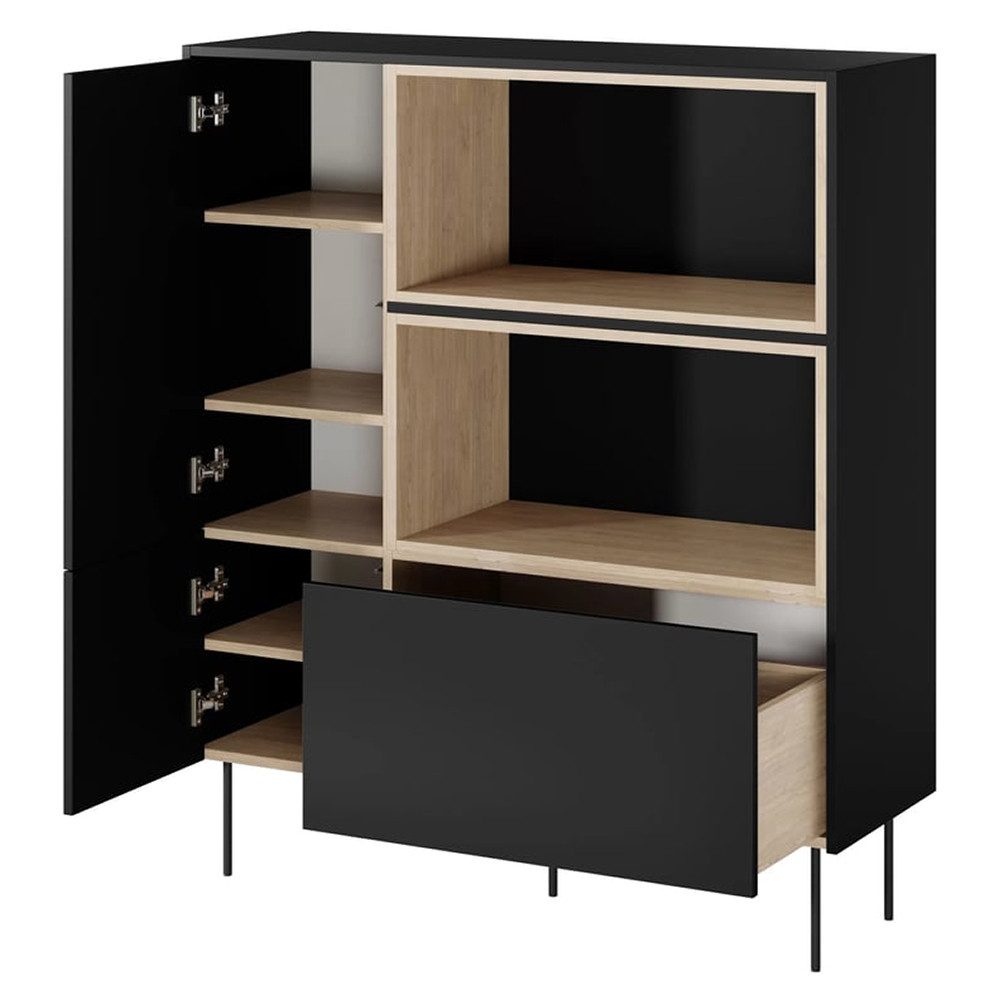 Lomadox Highboard DELFT-141, in schwarz und Eiche, 120 cm breit, grifflos