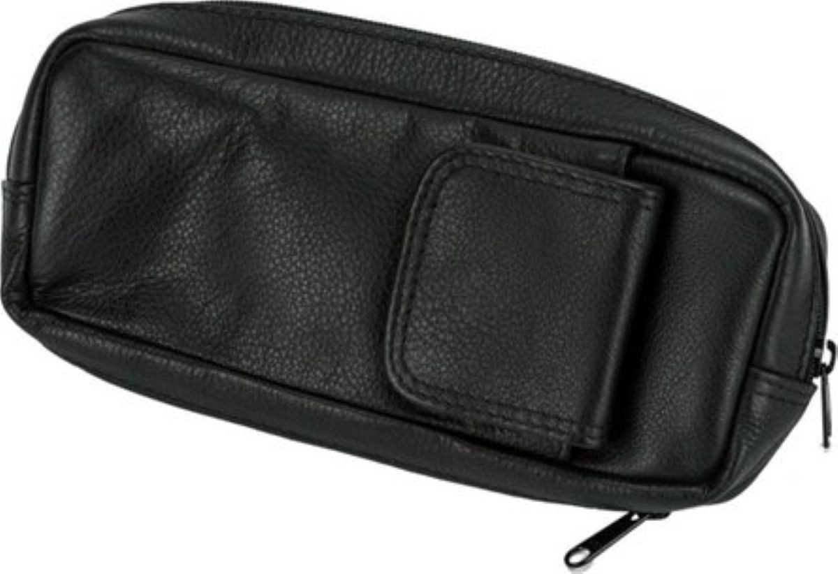 meytrade Tabakbeutel Pfeifentasche aus Leder schwarz 20cm mit vielen Fächern für Zubehör, Pfeifentasche für die Pfeife als Aufbewahrung für unterwegs