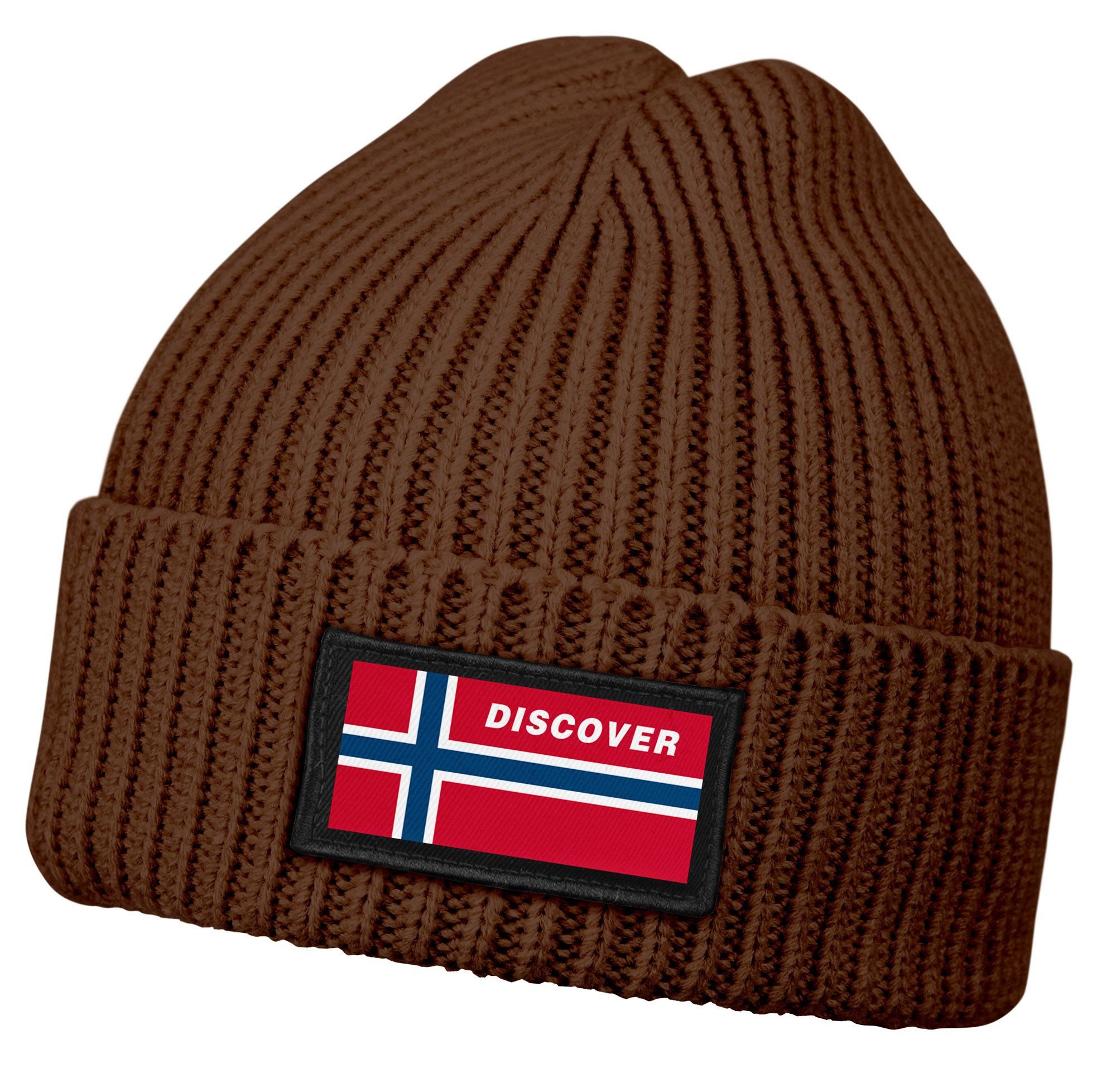 Strickmütze Herren Beanie Wintermütze mit Patch Norwegen Flagge Aufdruck Print