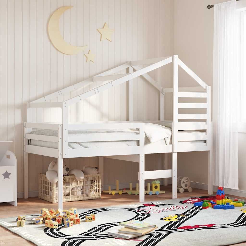 vidaXL Bett Hochbett mit Dach Weiß 90x190 cm Massivholz Kiefer