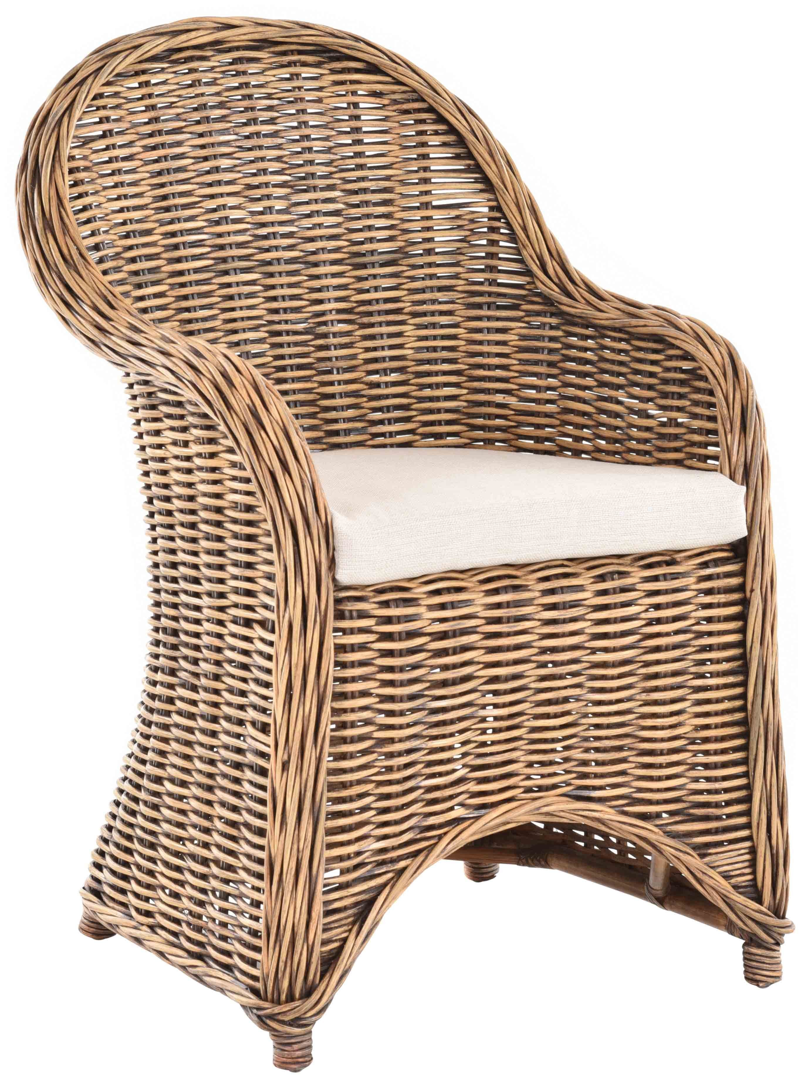 Krines Home Esszimmersessel Rattansessel Esszimmerstuhl mit Armlehne Korbsessel Esszimmersessel, Flechtsessel mit Polster