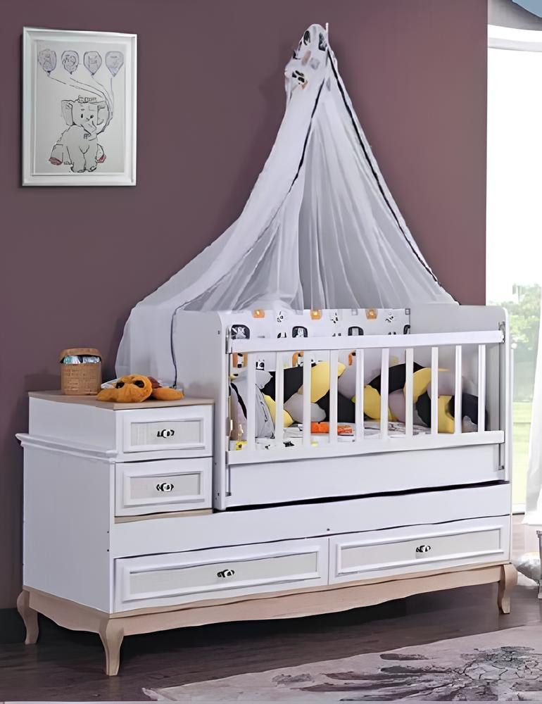 Xlmoebel Kinderbett Weißes Babybett mit Schublade aus hochwertigem Material (Kinderbett, 1-tlg., Kinderbett), Hergestellt in Europa