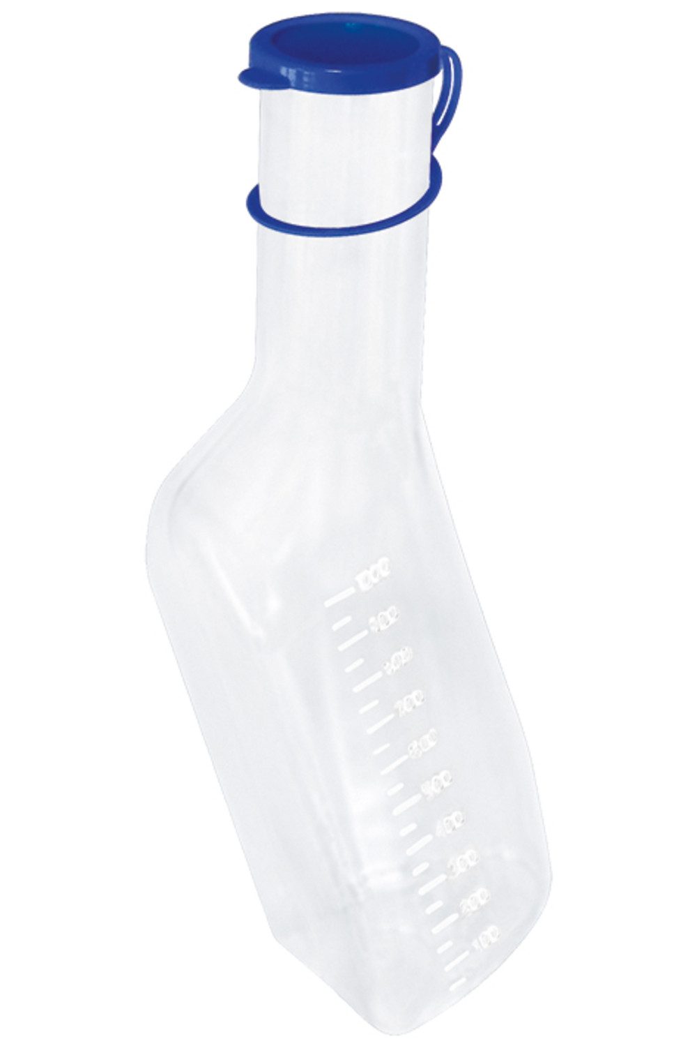 DocMed Urin-Flasche Urinflasche für Männer eckig > sterilisierbar (Volumen von 1000 ml, 1 St., Sterilisierbar, Hygienisch), Graduiert, Blauer Deckel, Privat und Pflege