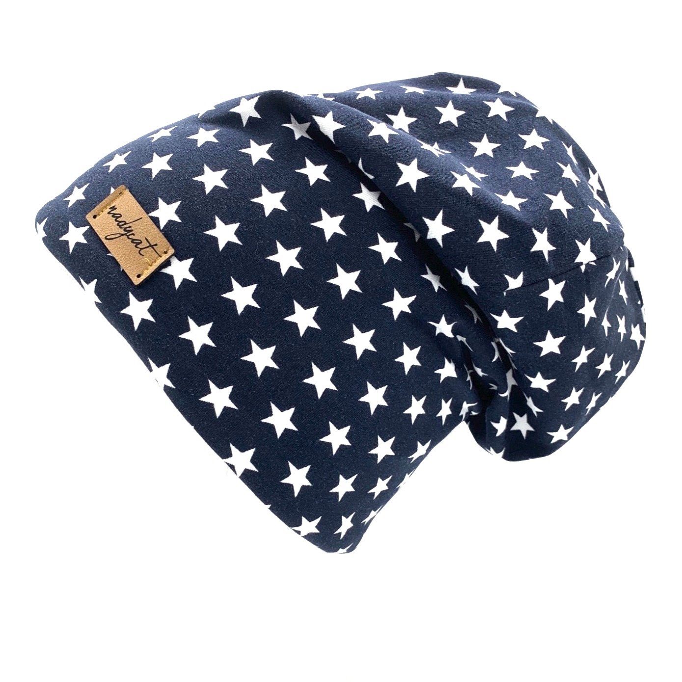 nadycat Beanie DARKBLUE & little white STARS (2-St., Beanie mit passendem Loop) handgefertigt aus der Lausitz