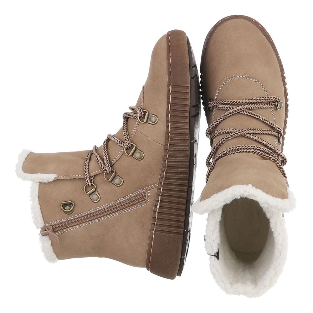 Ital-Design Damen Winterboots mit Futter und robuster Schnürung Snowboots (90827580) Flach Plateaustiefeletten in Beige