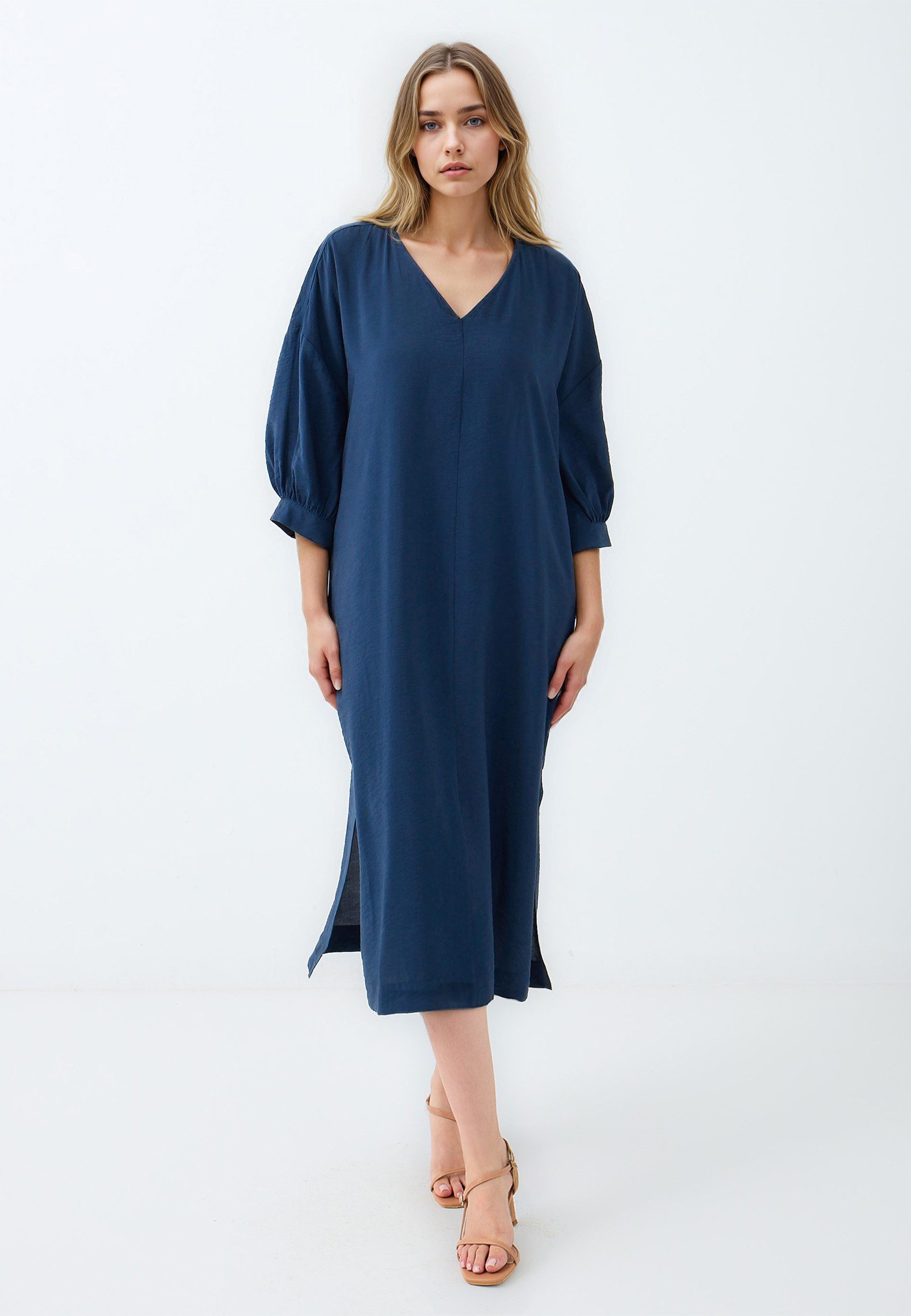 Minikleid Gewebtes dunkelblaues Kleid