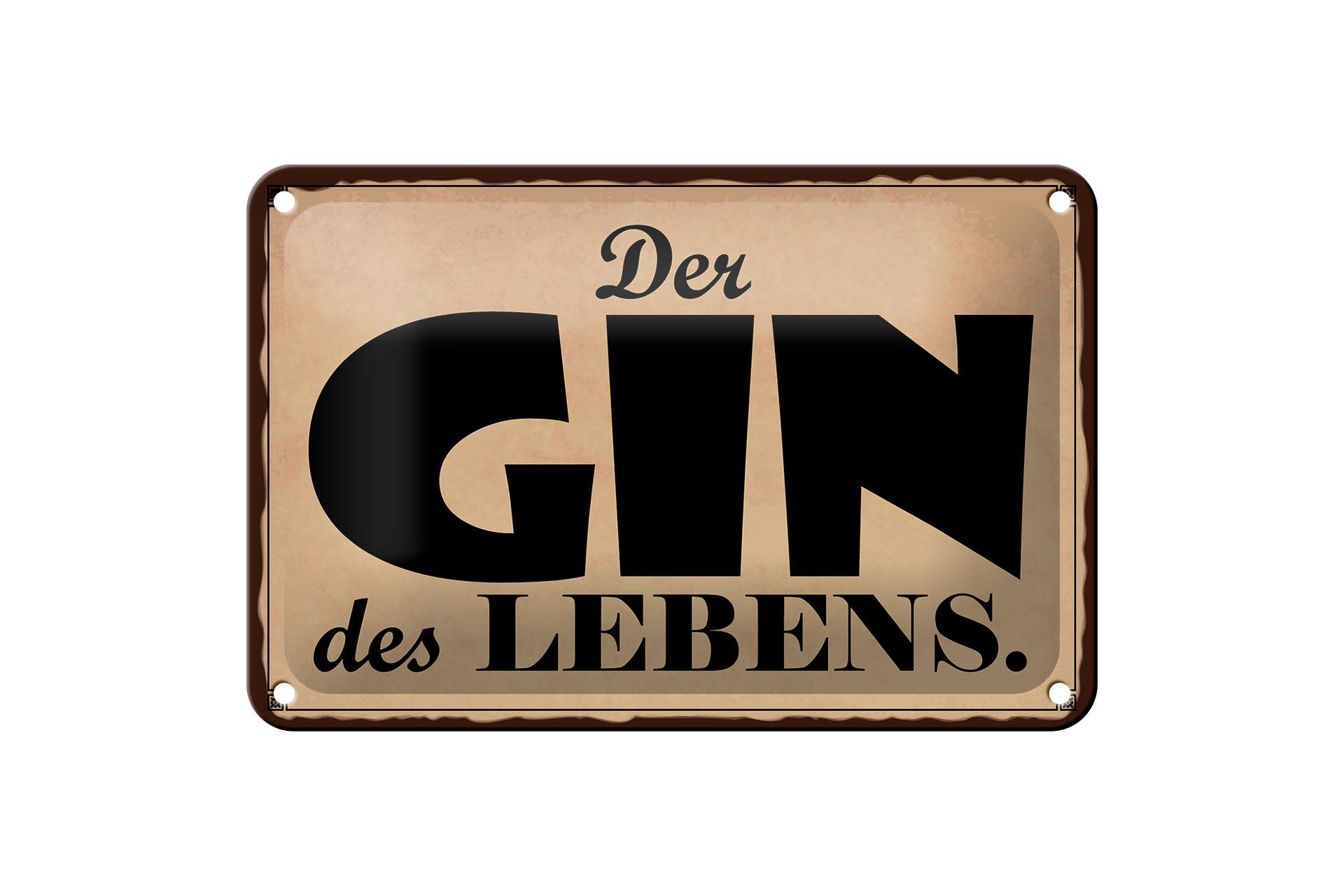 Femer GmbH Metallschild Alkohol 12x18 cm Der Gin des Lebens, (1 St), gewölbte Oberfläche, abgerundete Ecken, umgeschlagene Kanten