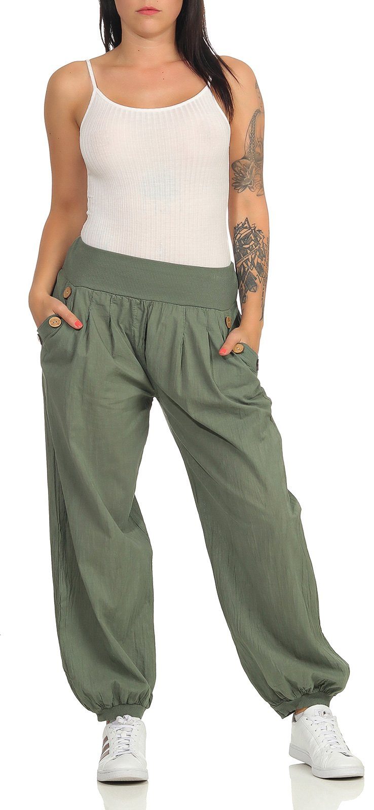 CLEO STYLE Pumphose Damen Sommerhose 401 Oliv günstig online kaufen