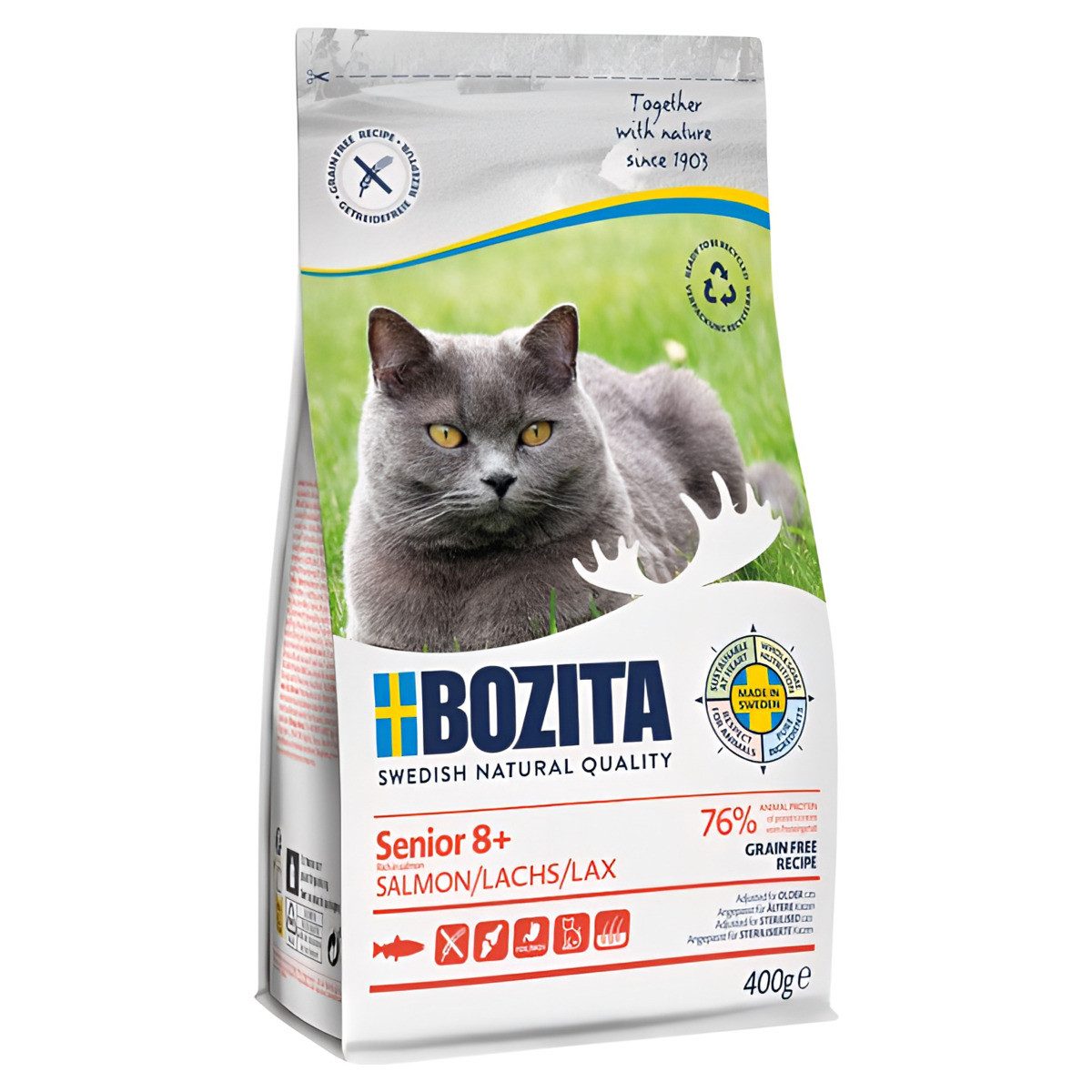 Bozita Senior 8+ Grain free Salmon 400 g, Trockenfutter für: Katze