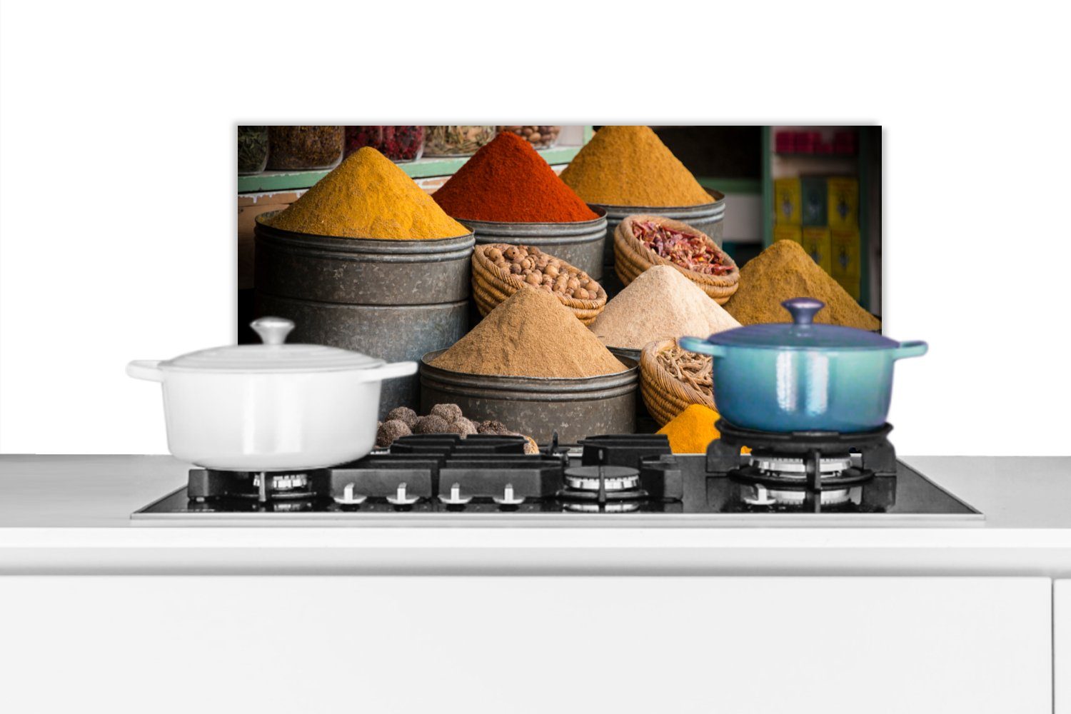 MuchoWow Küchenrückwand Kräuter - Ton - Gewürze - Gelb - Braun, (1-tlg), 60x30 cm, Wandschutz, gegen Fett und Schmutzflecken für Küchen