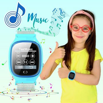 PTHTECHUS Fur für Jungen Mädchen Schrittzähler Kind Armbanduhr Touchscreen Smartwatch (1.57 Zoll, Android iOS), mit Anrufe, 7 Spiele, Schulmodus, SOS-Funktion, Musik, Kamera, Wecker
