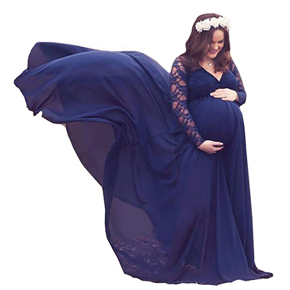 BEARSU Umstandskleid »Schwangerschaftskleid Maxi Umstandskleider Elegant  Umstandsmode V-Ausschnitt Chiffonkleid Schwangere Fotoshooting Kostüme«