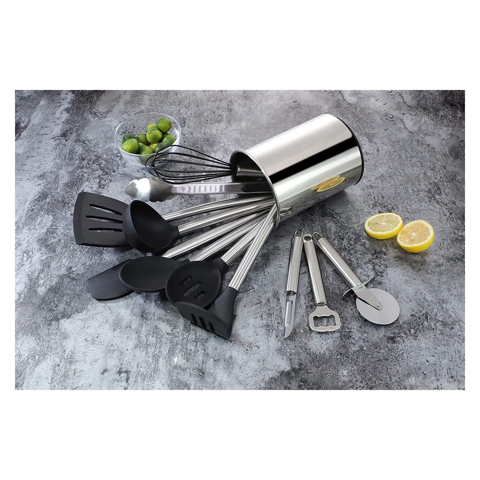 Edelstahlgriff, Kochset Kochbesteck Utensilienhalter, mit Küchenorganizer-Set, mit Silber ECHTWERK