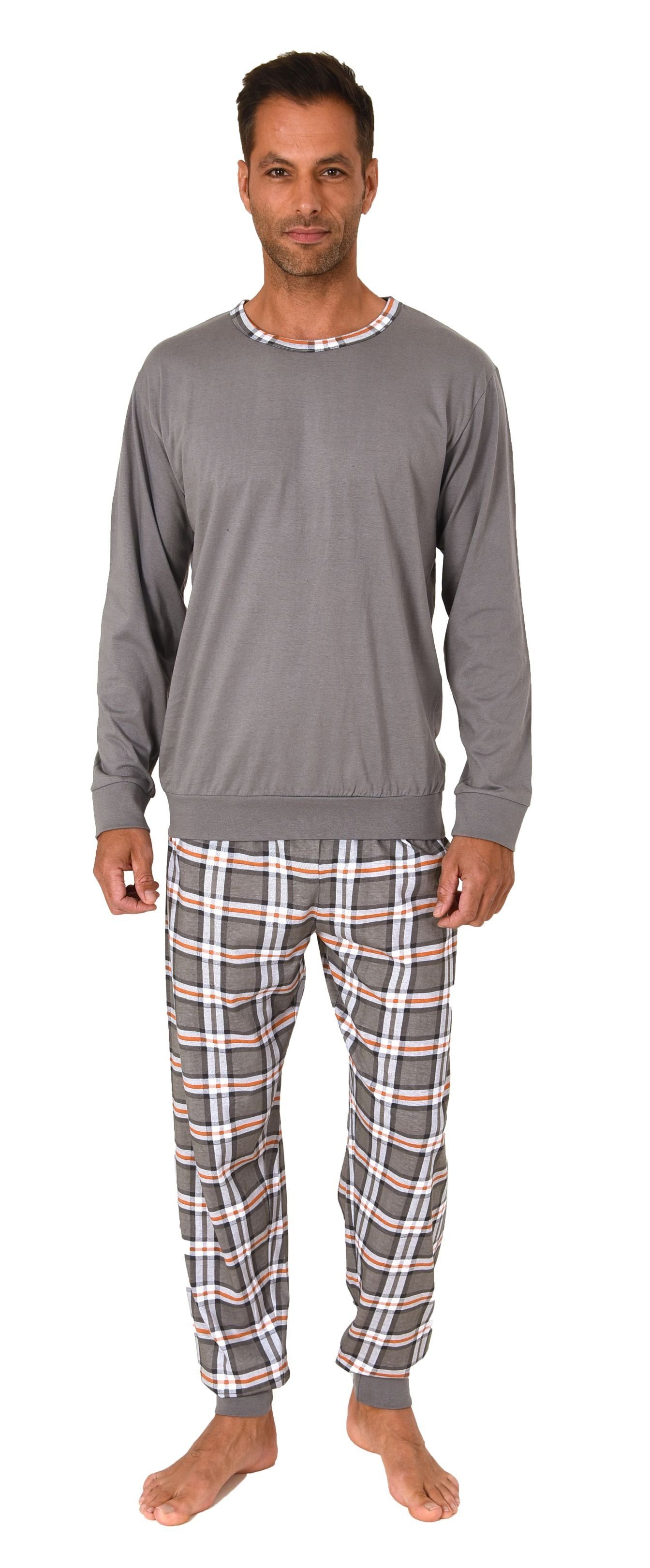 Normann Pyjama Normann Herren Pyjama lang mit Bündchen und karierter Jersey günstig online kaufen