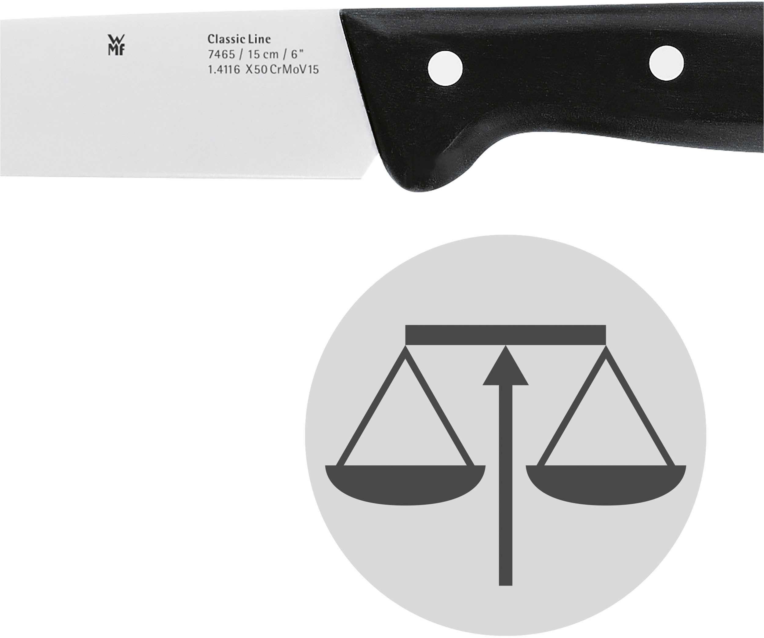 WMF Kochmesser Classic Line, langlebiger Spezialklingenstahl, genieteter Griff