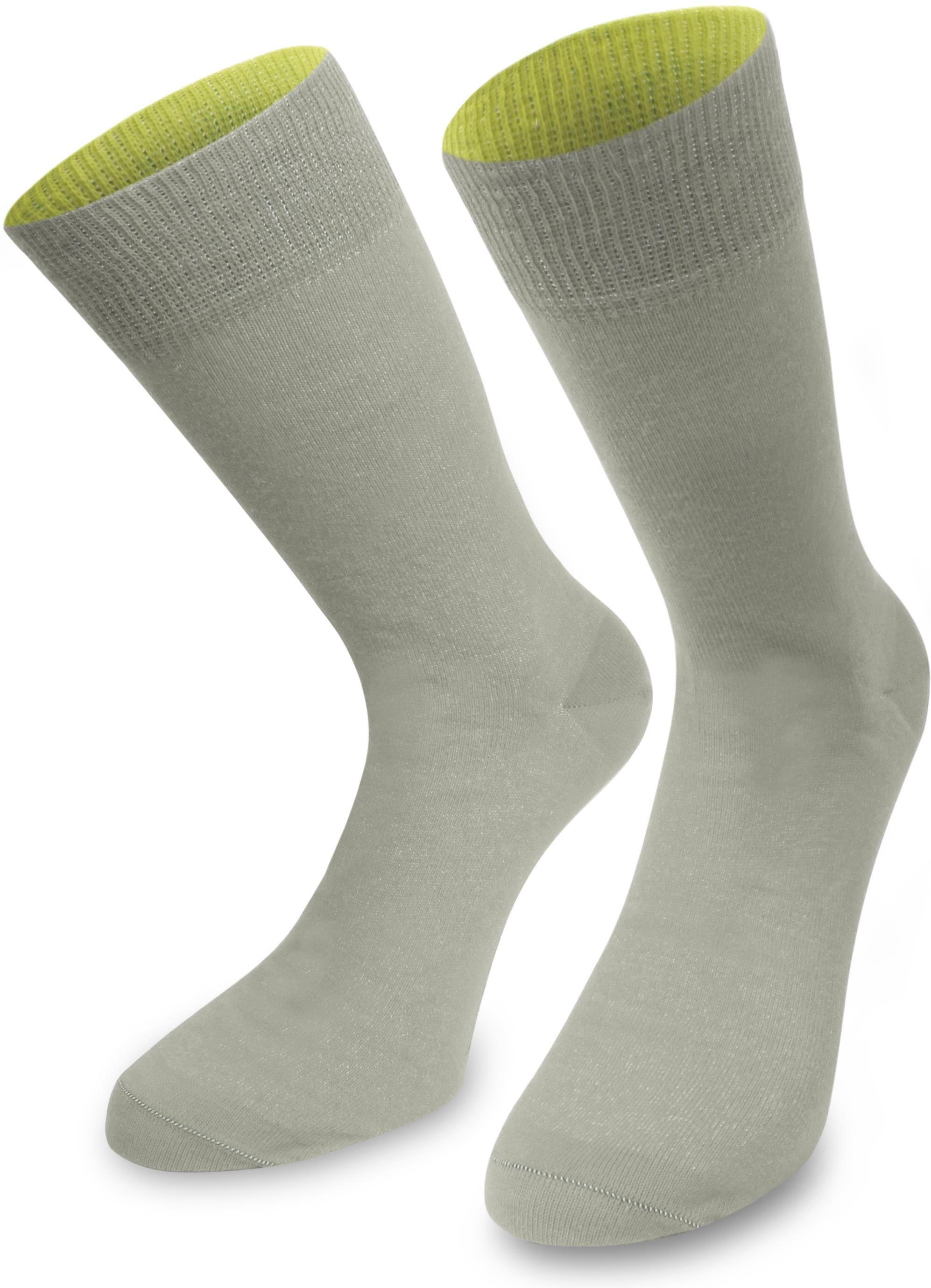 normani Basicsocken 1 Paar Socken Bi-Color (1 Paar) farbig abgesetzter Bund Silber/Säuregelb