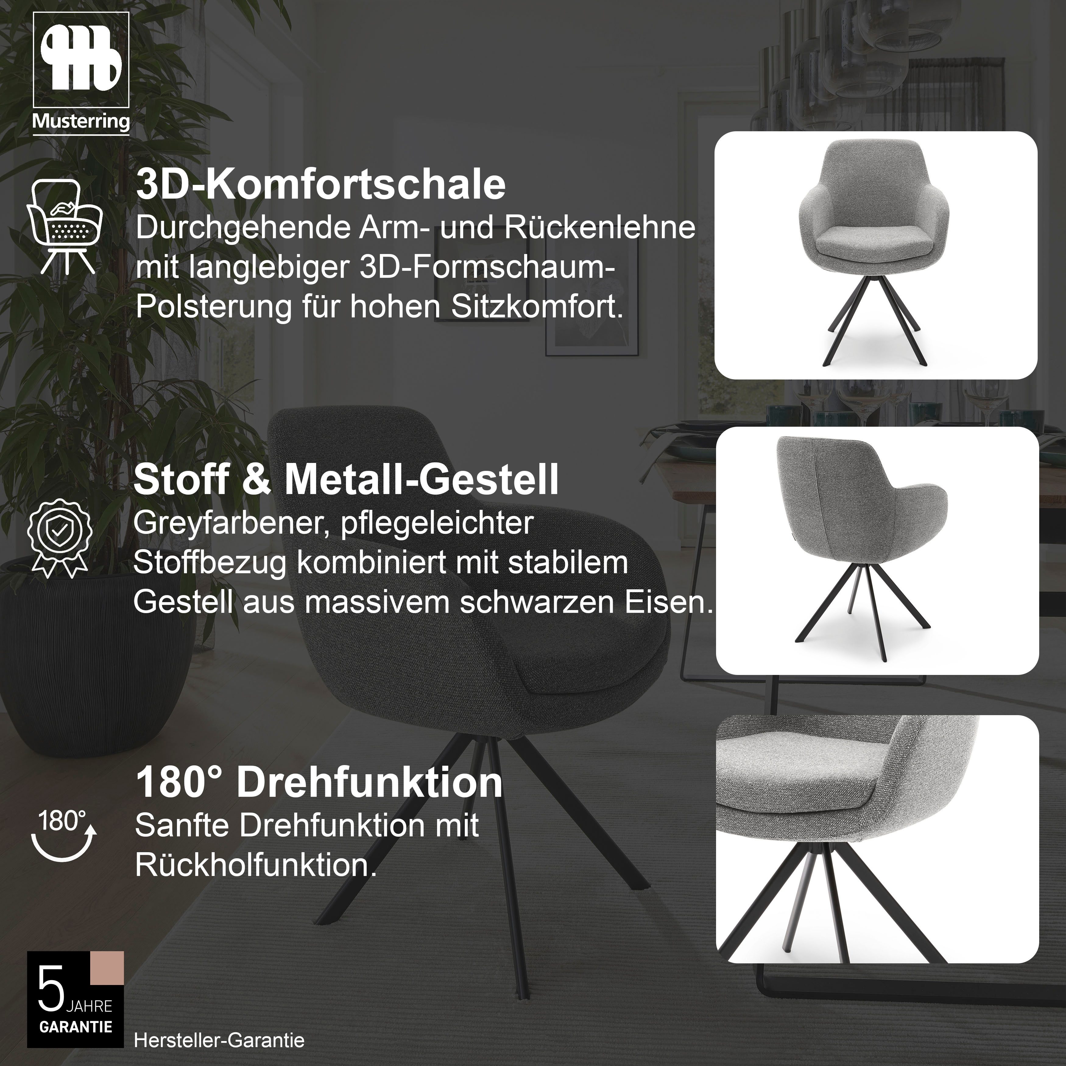 Musterring Esszimmerstuhl Tavia (Set, 2 St), Stativgestell Eisen schwarz, Drehfunktion optional, diverse Farben