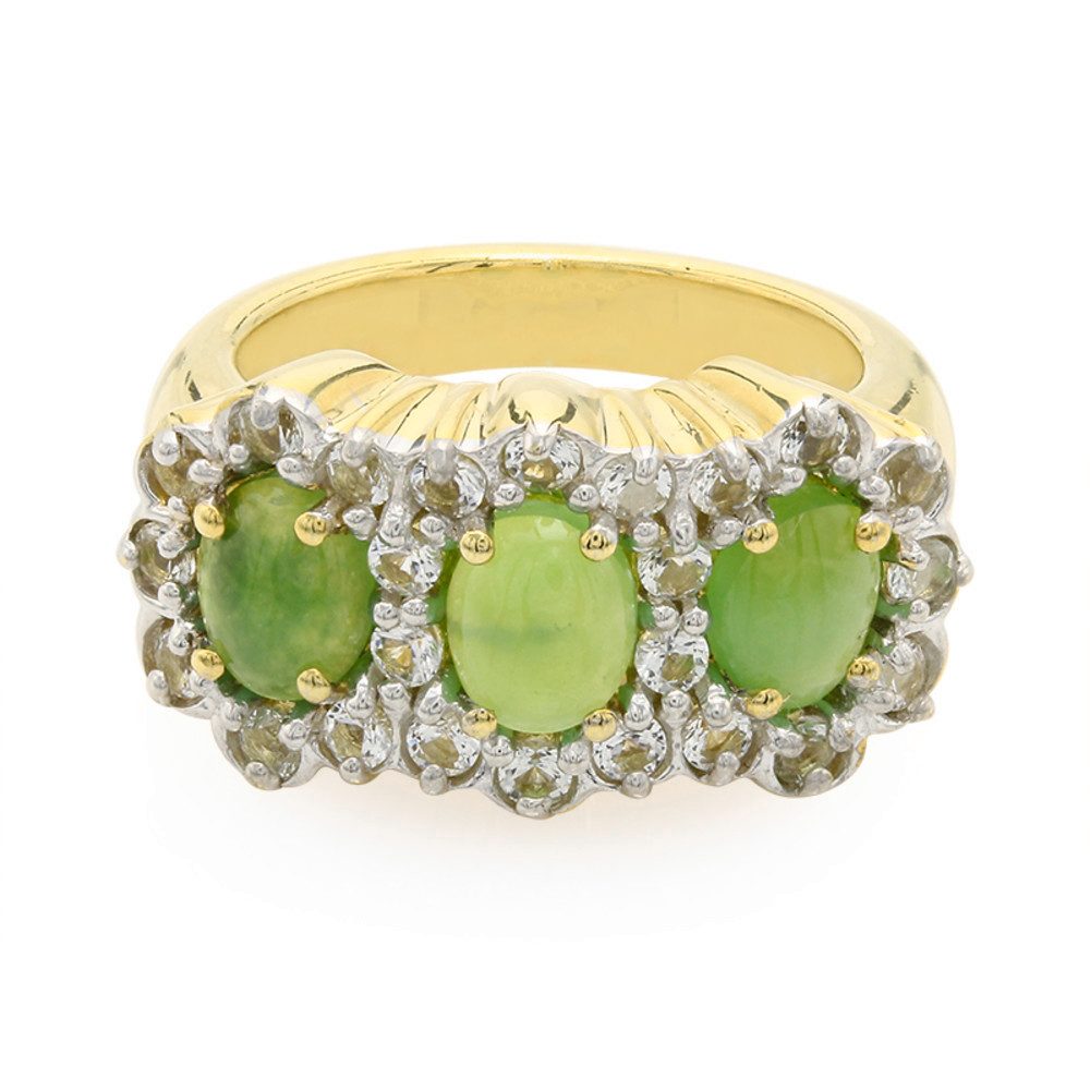 Cavill Silberring Cavill Chrysopras Ring, 2,07 ct, vergoldetes 925er Silber, Damen (1-tlg)