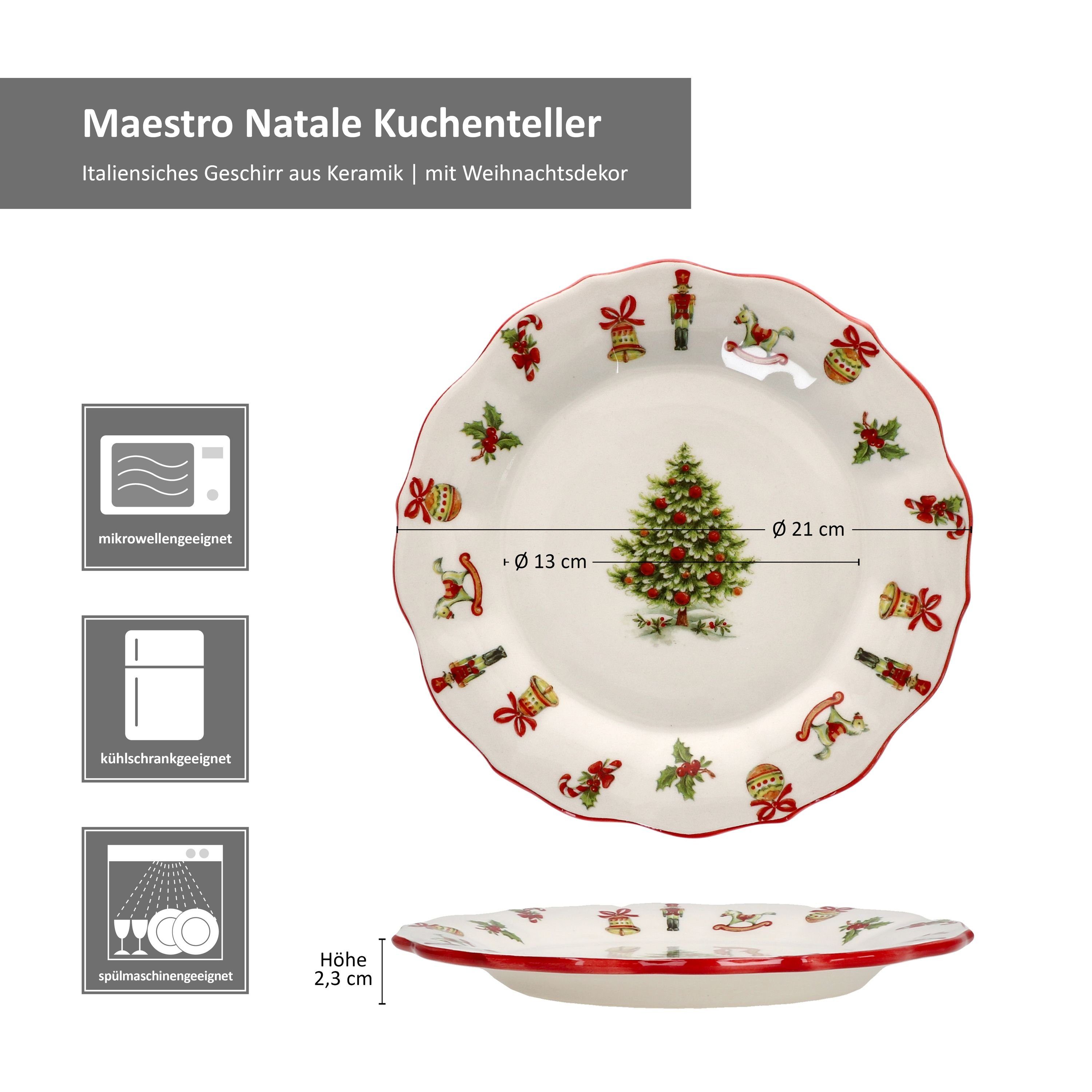 Frühstücksteller Kuchenteller Maestro Natale MamboCat 4x Keramik Dessert-Teller Weihnachten