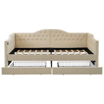 MODFU Daybett Tagesbett Schlafsofa (90x190cm), mit USB Type C Ladefunktion und 2 Schubladen