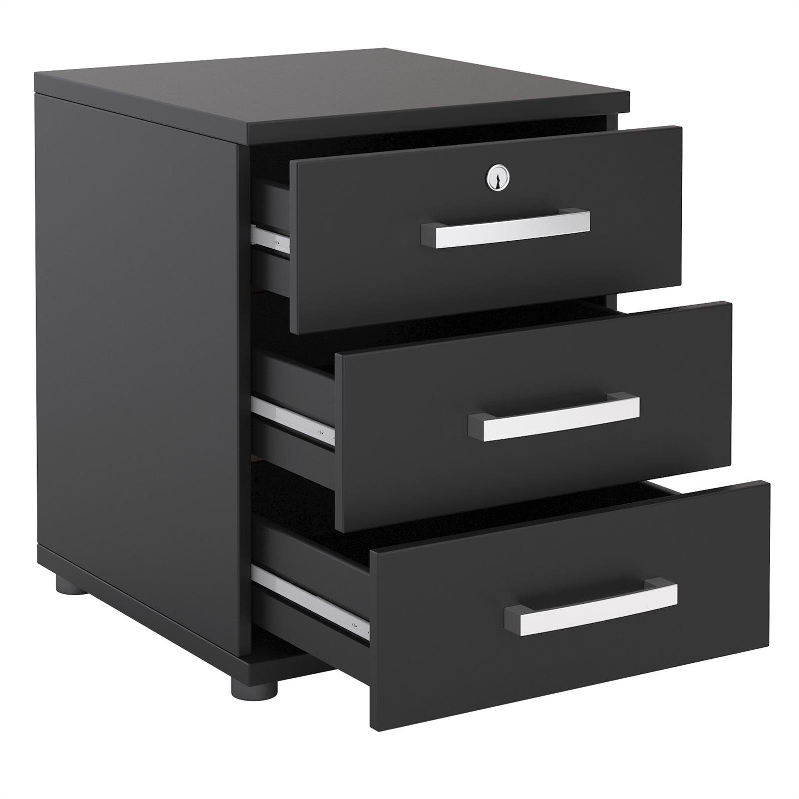 CARO-Möbel schwarz Rollcontainer TORONTO, Schreibtischcontainer Büroschrank Bürocontainer abschließbar