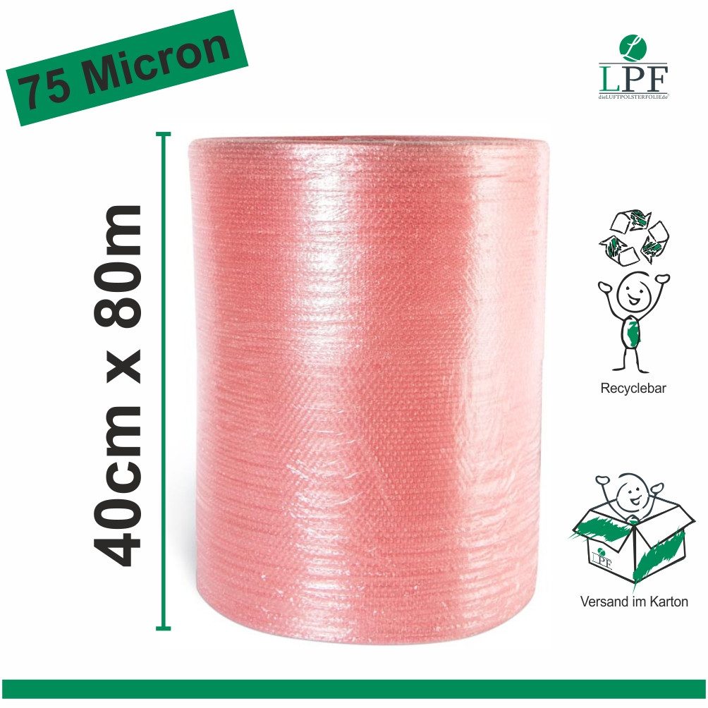 LPF dieLUFTPOLSTERFOLIE Schutzfolie Luftpolsterfolie LPF75 Breite 40cm x Länge 80m Verpackungsfolie Rolle