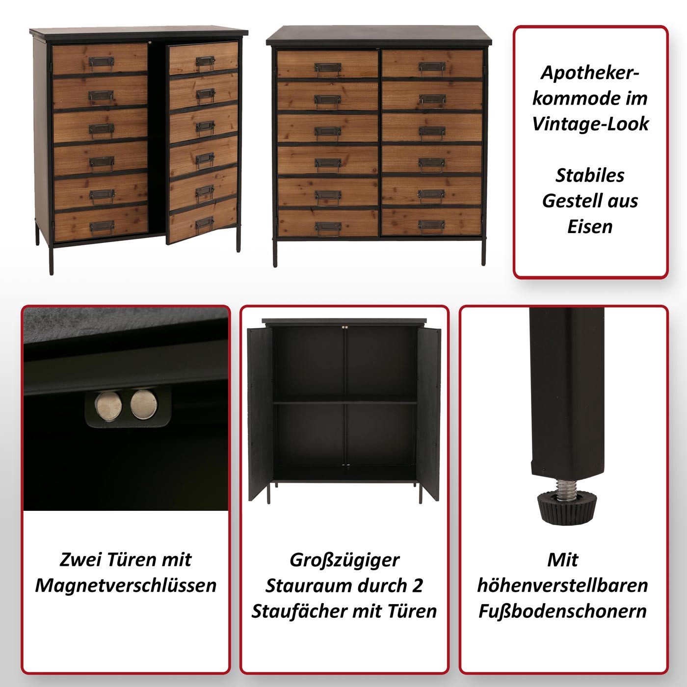 MCW Apothekerschrank MCW-O79-N Stabiles Gestell aus Eisen