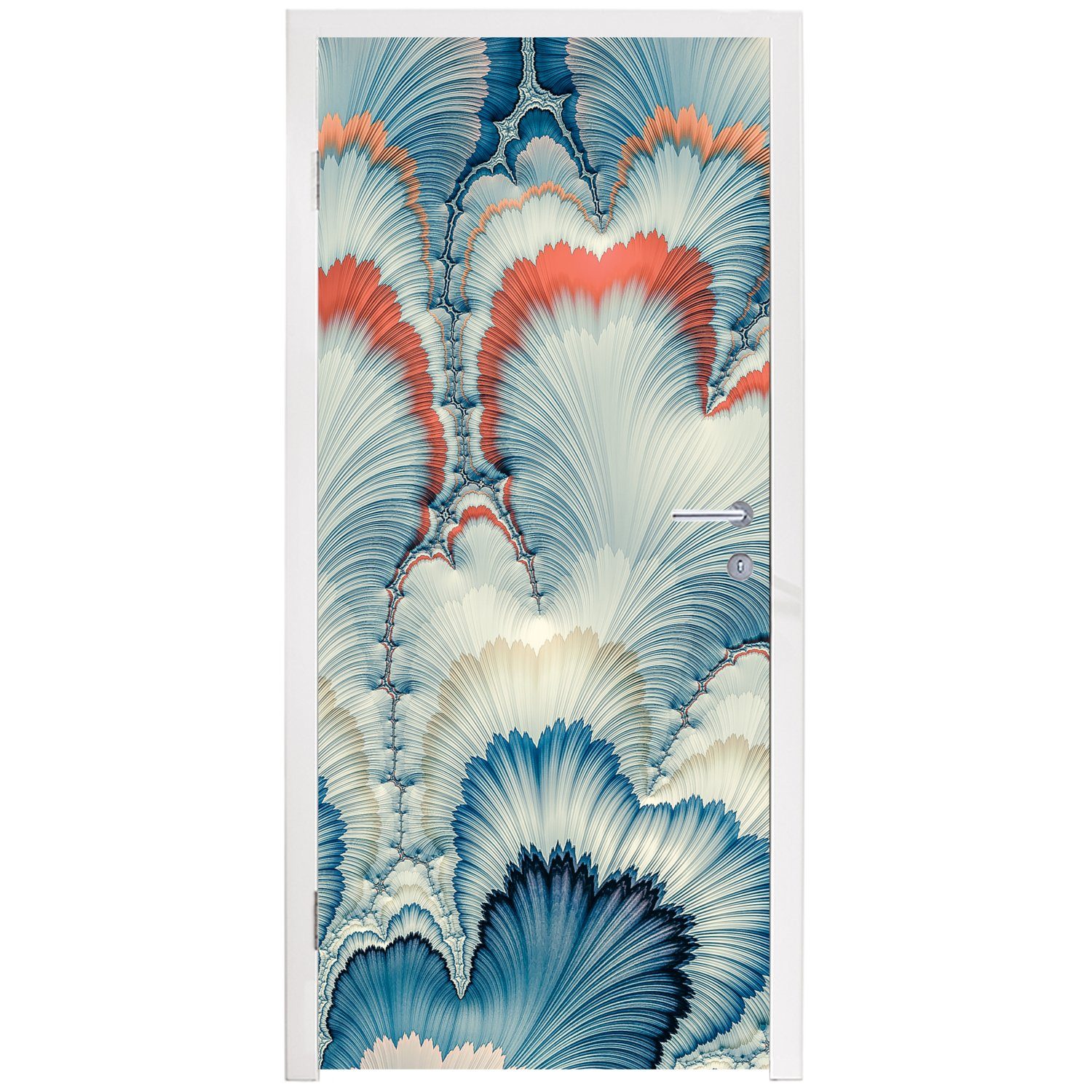 MuchoWow Türtapete Ein weiß-blaues Blumenmuster, Türaufkleber, (1 Tür, Fototapete Matt, 75x205 cm bedruckt, für St)