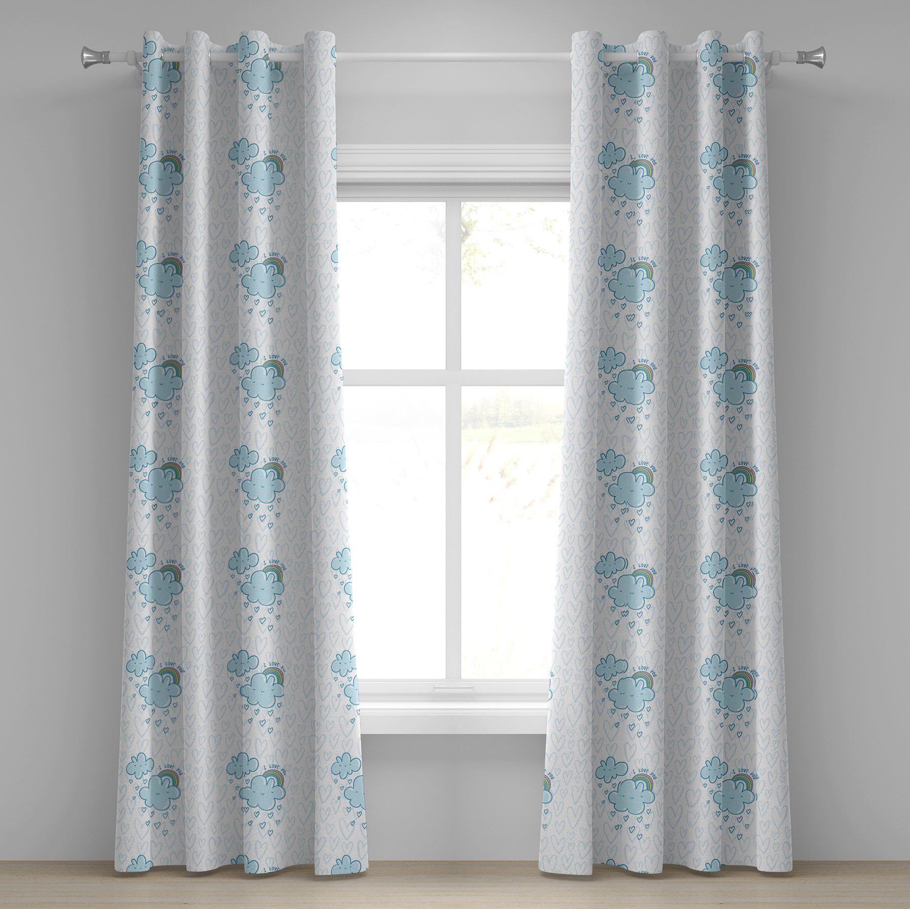 Gardine Dekorative 2-Panel-Fenstervorhänge für Schlafzimmer Wohnzimmer, Abakuhaus, Ich liebe dich Blue Valentine Wolke