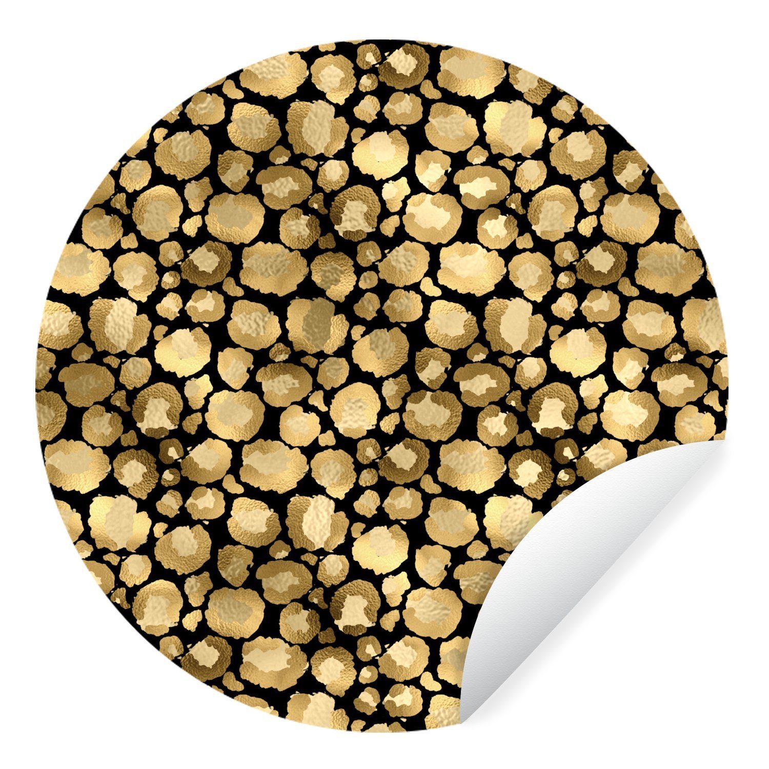 MuchoWow Wandsticker Muster - Pantherdruck - Gold (1 St), Tapetenkreis für Kinderzimmer, Tapetenaufkleber, Rund, Wohnzimmer