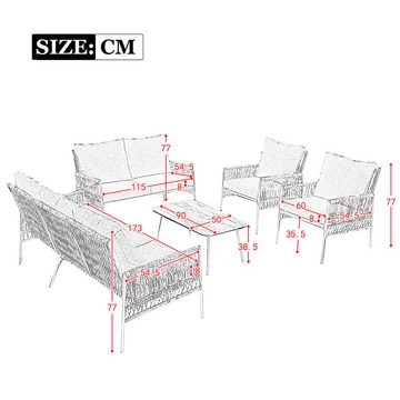 Flieks Gartenlounge-Set, 7 Sitzer Rattan Gartenmöbel Balkonmöbel Sofa*2 + Stuhl*2 + Tisch*1