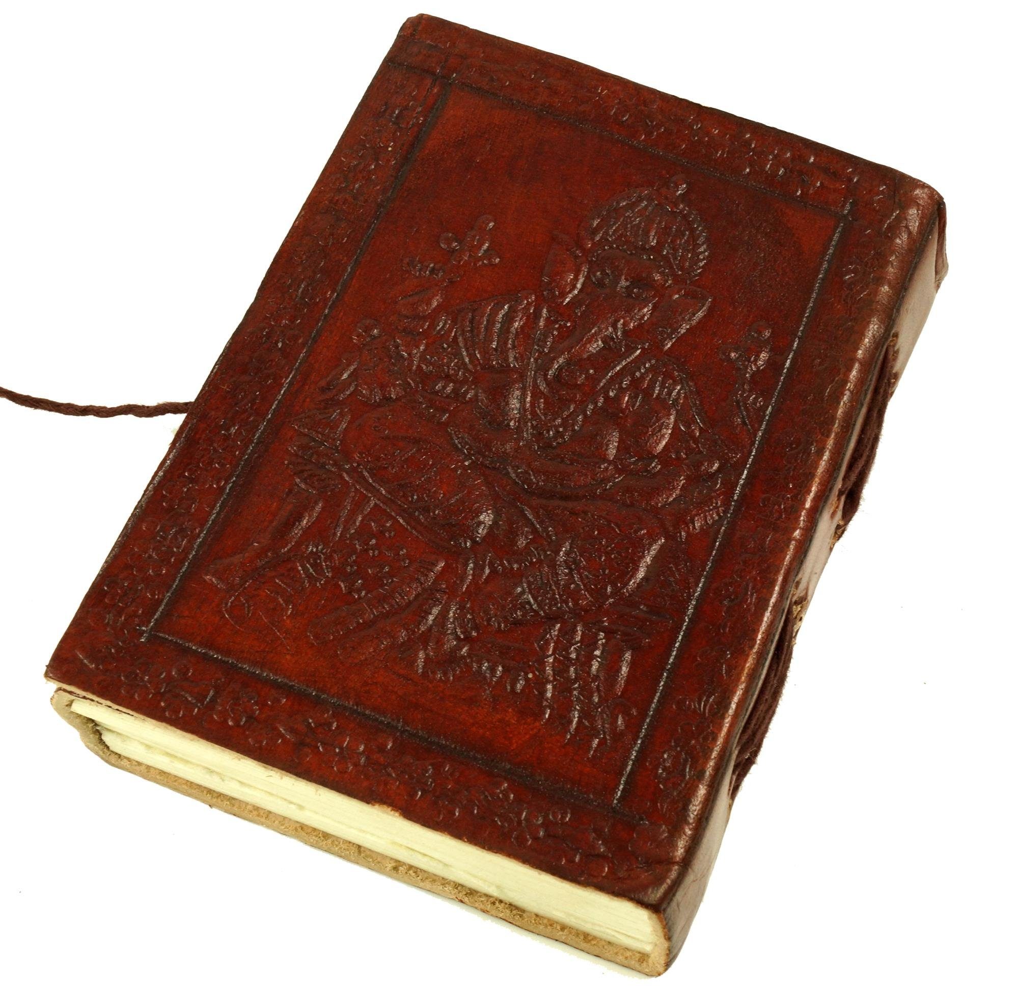 Guru-Shop Tagebuch Notizbuch, Lederbuch, Tagebuch mit Ledereinband.. Ganesh 9*12 cm