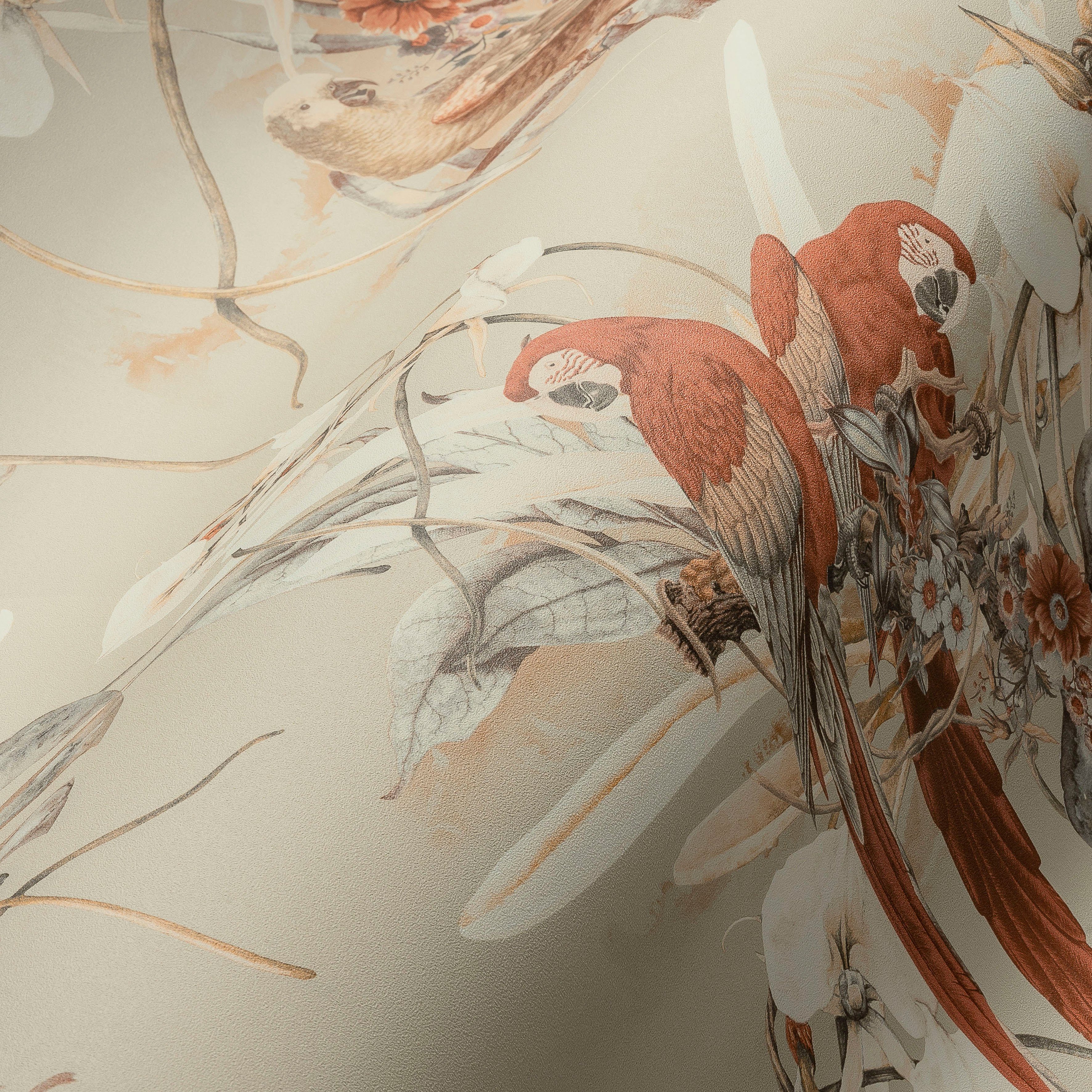 A.S. Création Vliestapete PintWalls Papagei Blätter orange/beige/weiß glatt, (1 Floral, matt, St)