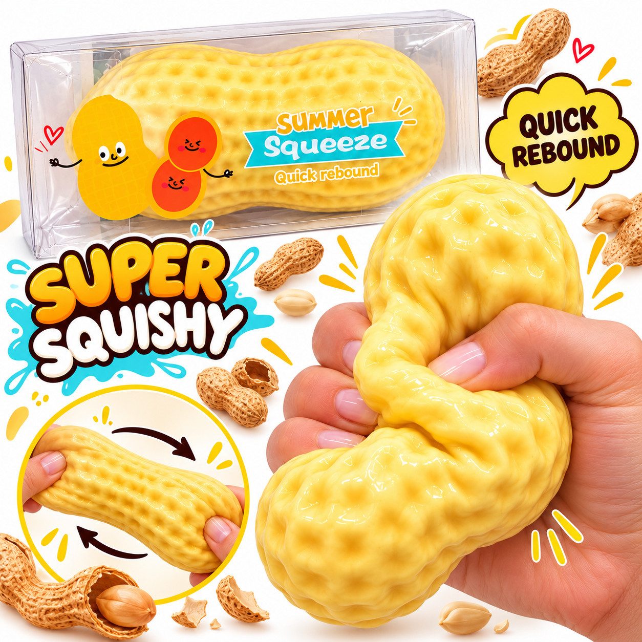 Candy & Bar Greifspielzeug Erdnuss Squishy – Quetschspielzeug mit Baustein-Füllung