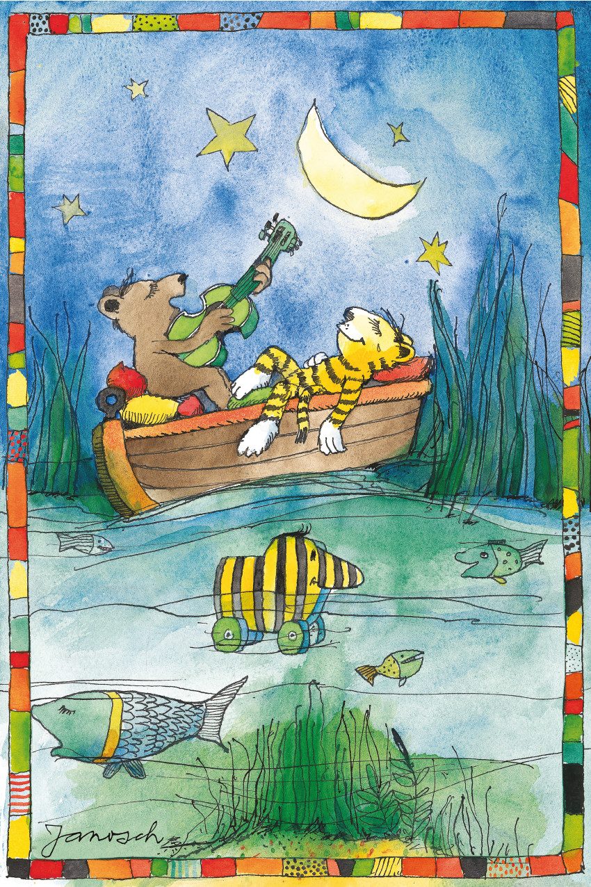 LuckyLinde Wanddekoobjekt Der kleine Tiger und der kleine Bär im Boot (1 St), Exklusive JANOSCH Kindermotive, Stahlschild